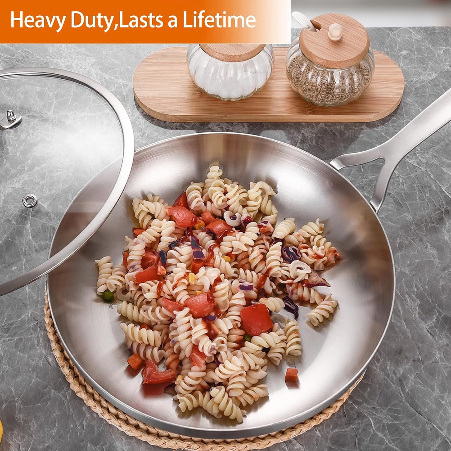 DELARLO Tri-ply Stainless Steel Frying Pan Set with Lid 8" 10" Induction Skillets Chef's Pan,Pots and Pans Set Kitchen Cookware Frying Pan Set Dishwasher and Oven Safe