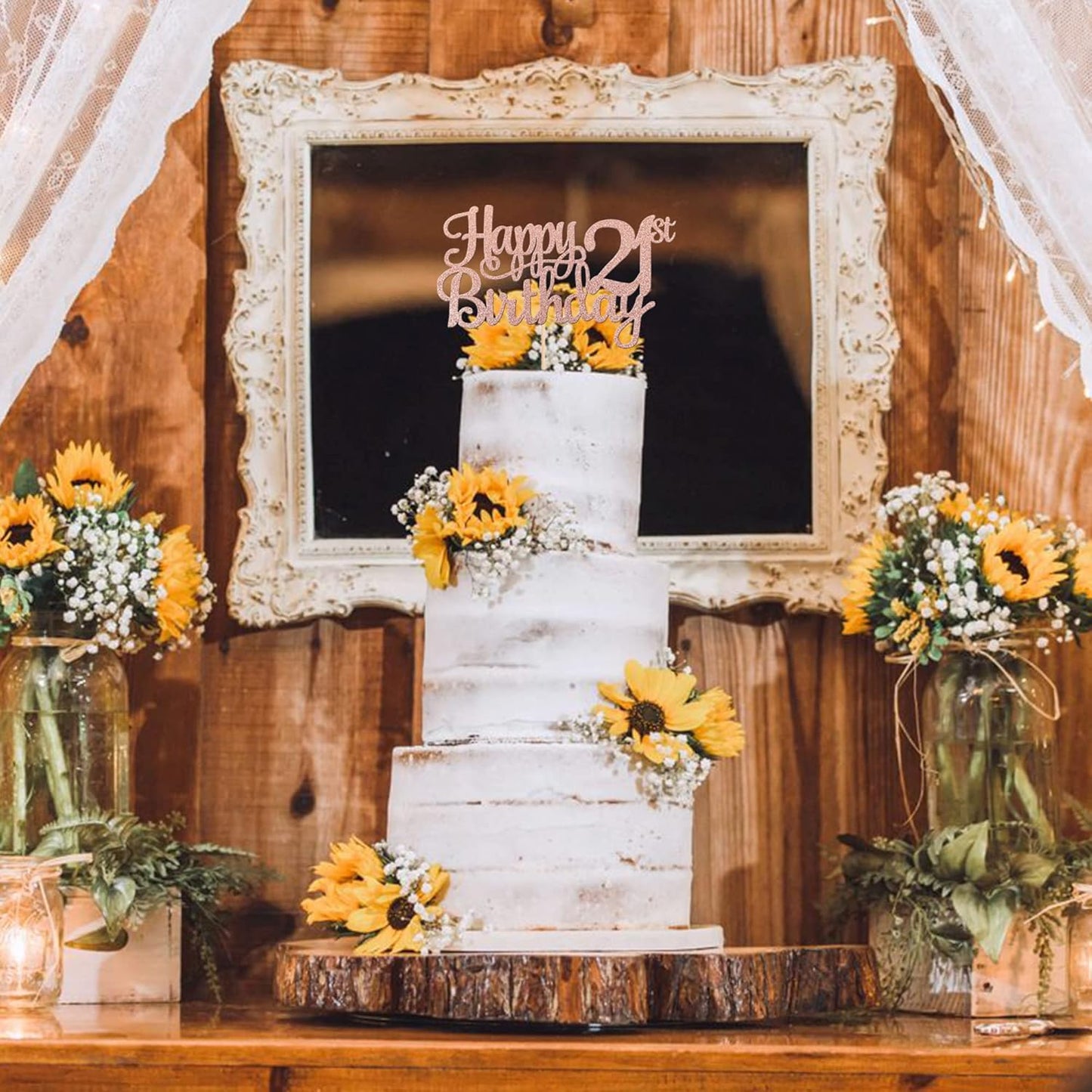 1 PCS Happy 21st Birthday Cake Topper - Glitter Cheers to 21 Years - Fabulous Cake Decoration for 21st Birthday Theme Party - Rose Gold