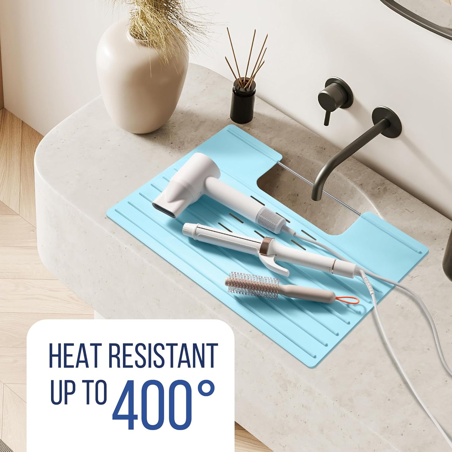 Maplefield Camper RV Sink Cover Silicone Topper - Light Blue, 22 x 2 x 2 in - Heat Resistant to 400°F - Foldable Travel Bathroom Counter Space Saver & Makeup Mat