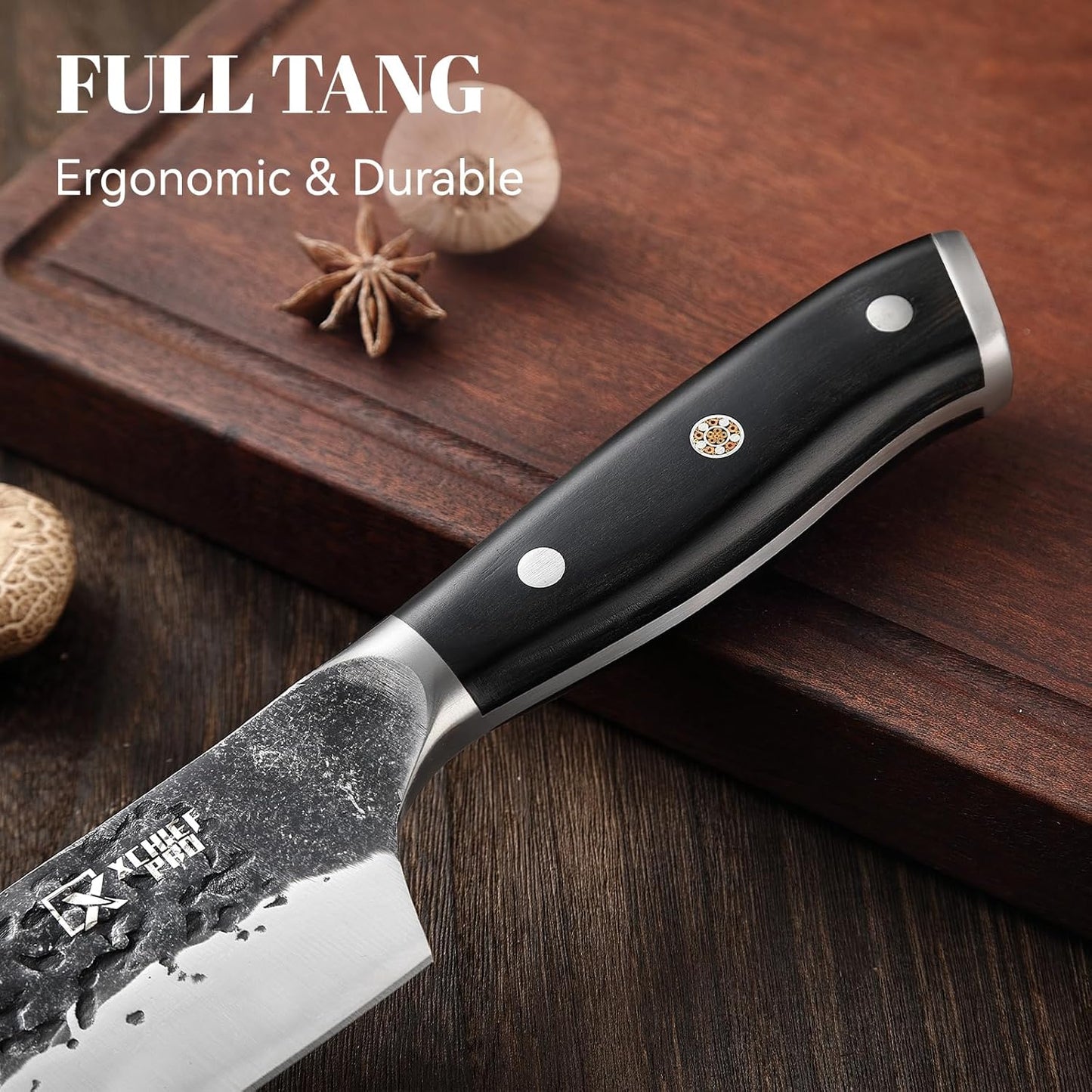 9 Pieces Knife Set with Block, Hand Forged High Carbon Steel Sharp Blade Cooking Knives Set with Holder for Kitchen, Block Chef Knife Set Professional, Best Gifts for Men Women