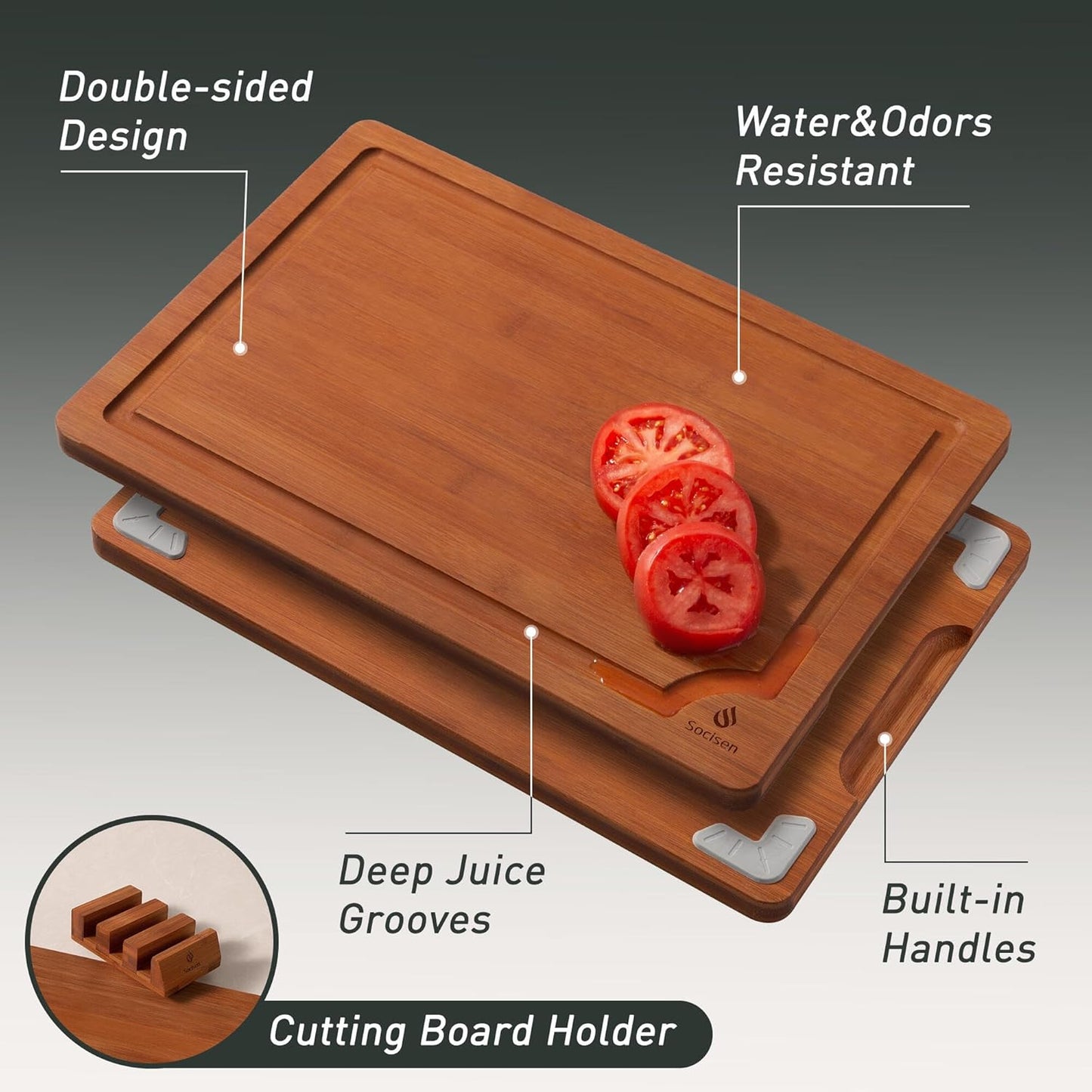 3 Packs Bamboo Cutting Board Set with Non Slip Feet Holder and Over Sink Nice Solid Thick Wood Juice Groove Chopping Board Extra Large Big Small Best Hardwood Kitchen Organic Vegetable Meat BBQ Kit