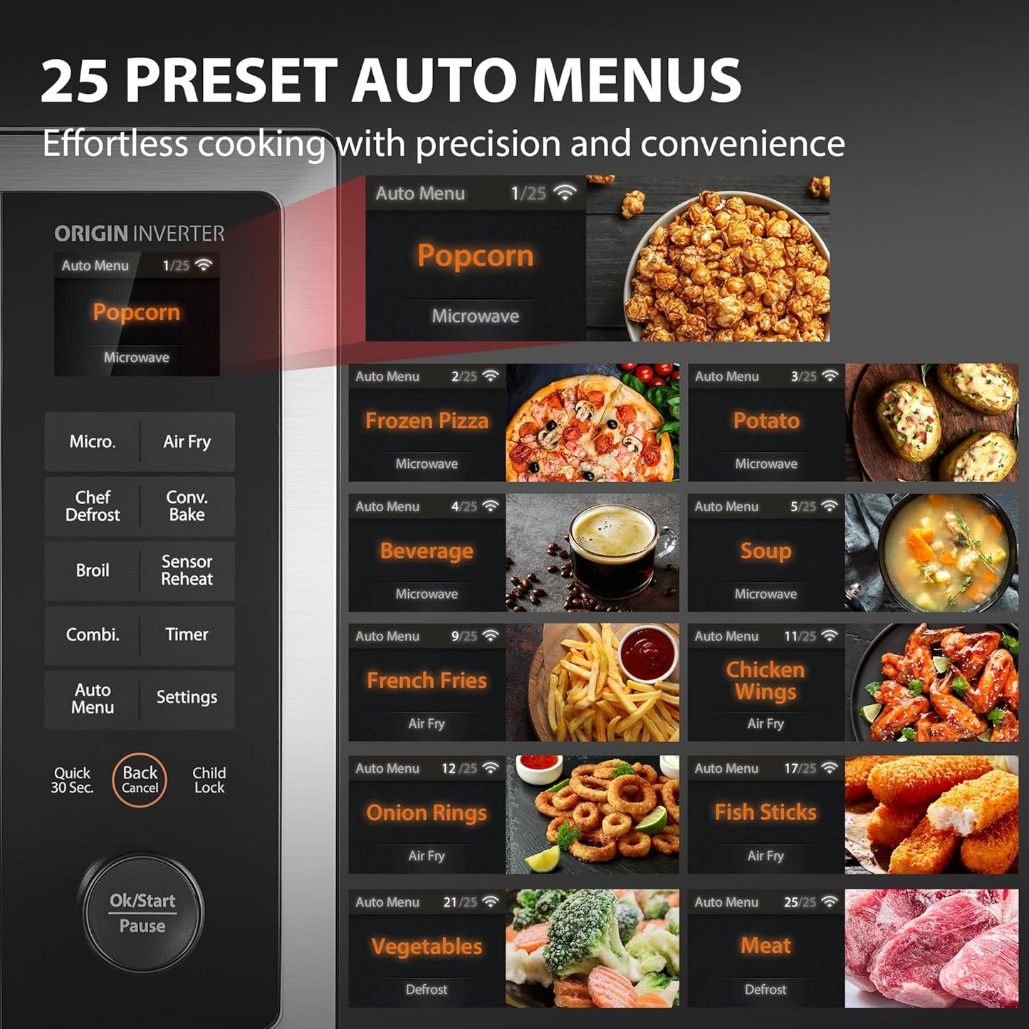 TOSHIBA ML2-STC13SAIT(SS) Air Fryer Combo Countertop Microwave Ovenwith 2.4-Inch Color Screen, Origin Inverter Technology, Smart Sensor, Compatible with Alexa, 1100W, 1.3 Cu.Ft, Silver
