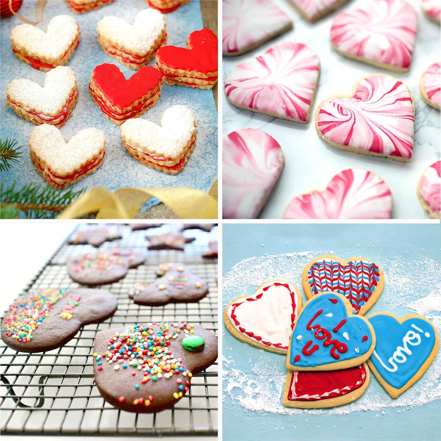 Cookie Biscuit Cutter Set, Two Side Cookie Cutters Plastic Set Multi-size Cake Fruit Vegetable Shapes Cutter Random color (Heart Shaped, 5 Pack)