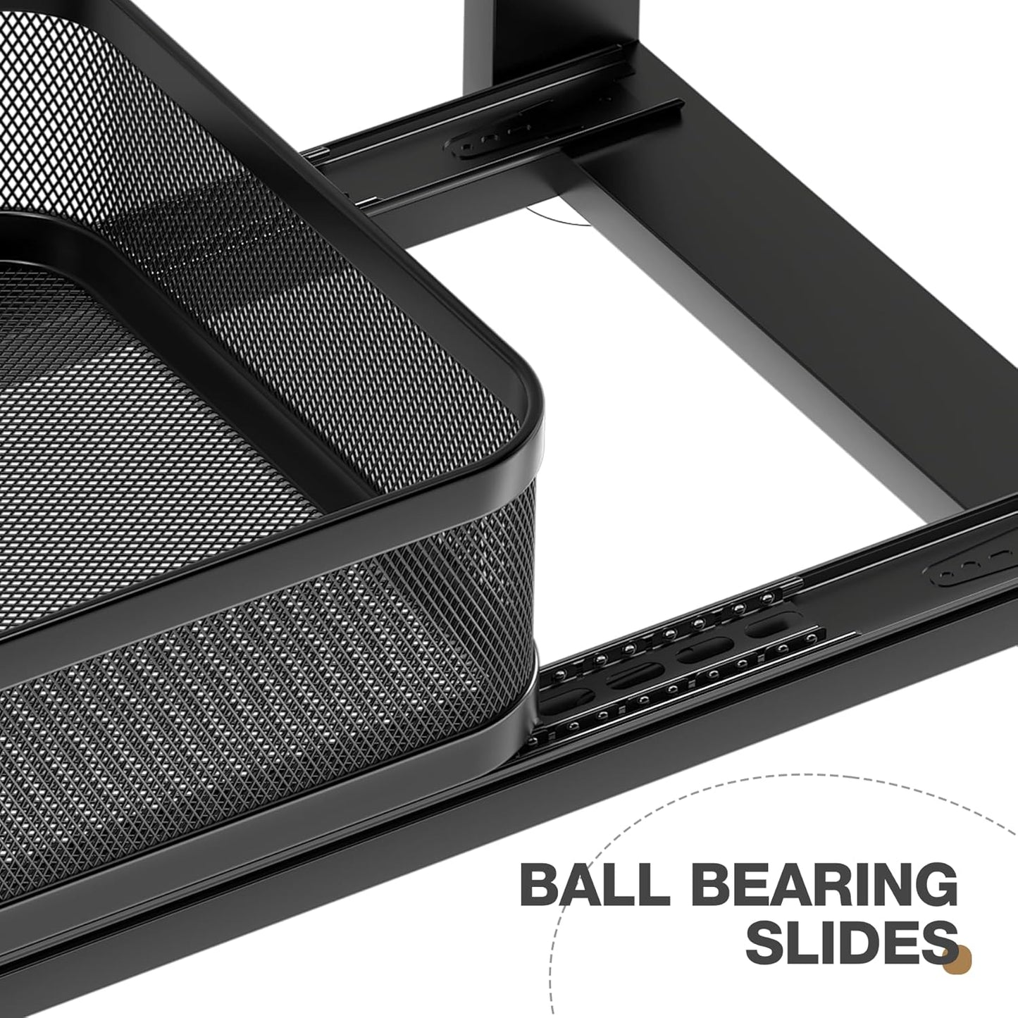 2 Pack 18.5IN-Depth Under Sink Organizer With Next-Gen Ball-Bearing Slides,2-Tier Precision Mesh Pull Out Cabinet Storage for Bathroom&Kitchen,Height Adjustable Drawers Shelf,Anti-rust-Black