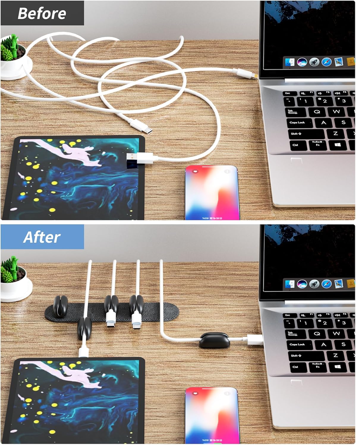 5-Pack Magnetic Cable Clips Cord Organizer - Smoothly Adjustable, Puretor Desk Cable Management Clips. Ideal Wire Holders for Desktop, Nightstand, Wall - Perfect for Home Office, Phone, Car (Black)