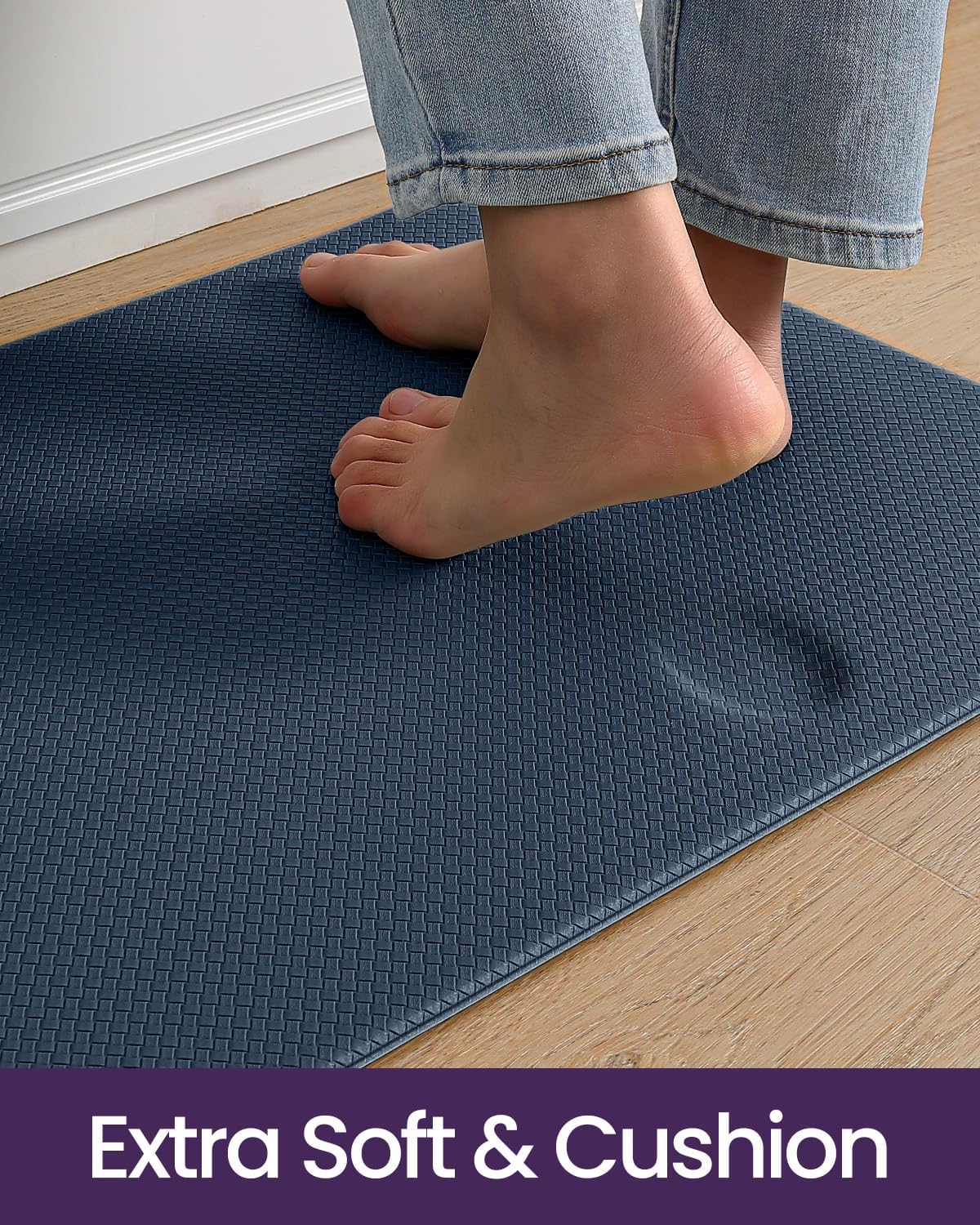 DEXI Kitchen Floor Mats Cushioned Anti Fatigue, 23x94, Large Long Standing Runner Rug Waterproof, Comfort Memory Foam Padded for Front Sink Laundry, Navy