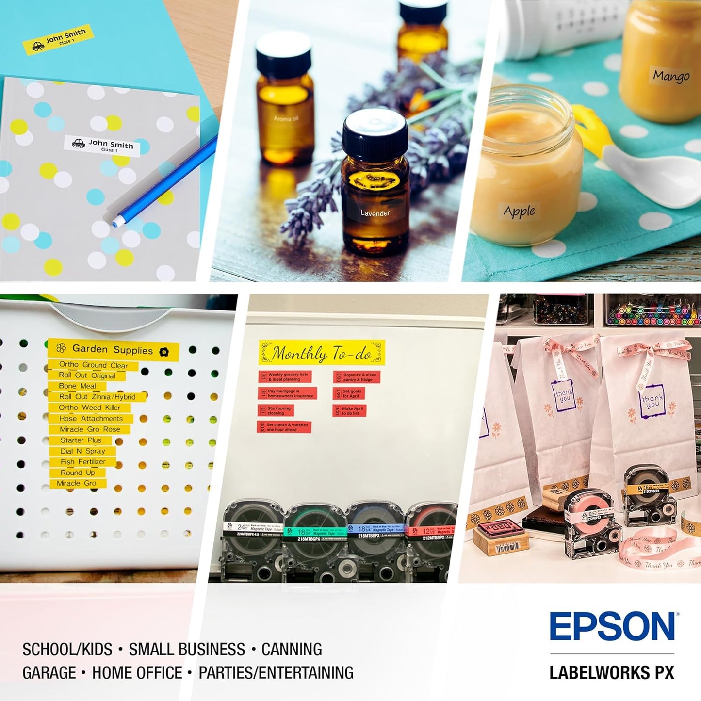 LABELWORKS Epson LW-C410PX Portable Bluetooth Label Machine Printer for Home and Office – Efficient, Create Sticker Labels for Crafts and Organization, Designer Tape Supported, App Compatible