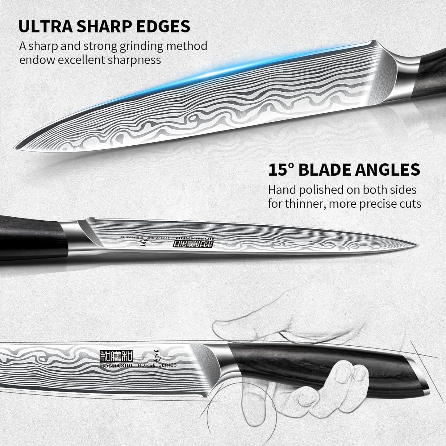 HOSHANHO 5 Pieces Knife Set, Professional Powder Steel Chef Knife Set, Ultra Sharp Japanese Kitchen Knives Set with Ergonomic Pakkawood Handle