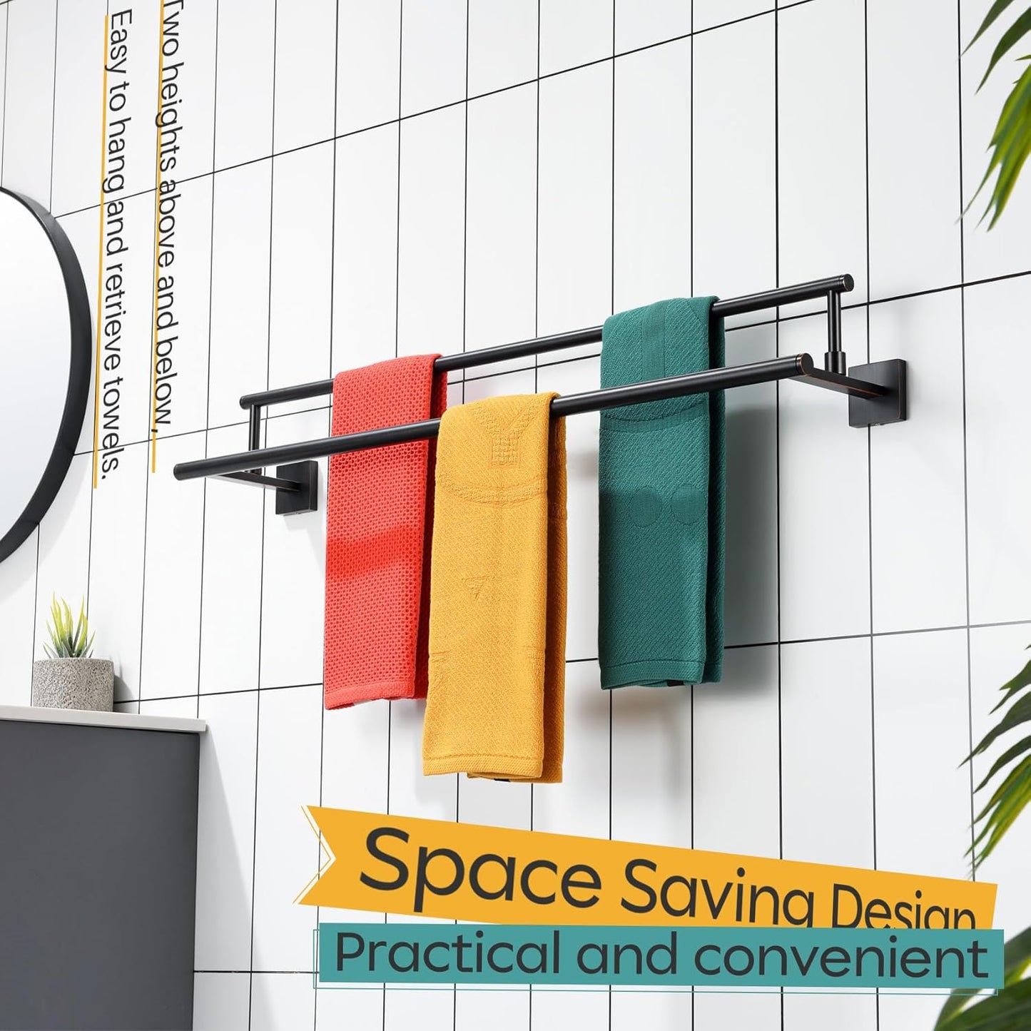 KOKOSIRI Towel Bars 32-Inch Bathroom Towel Holder Oil Rubbed Bronze Double Bath Towel Racks Wall Mounted Stainless Steel B5009ORB-L32