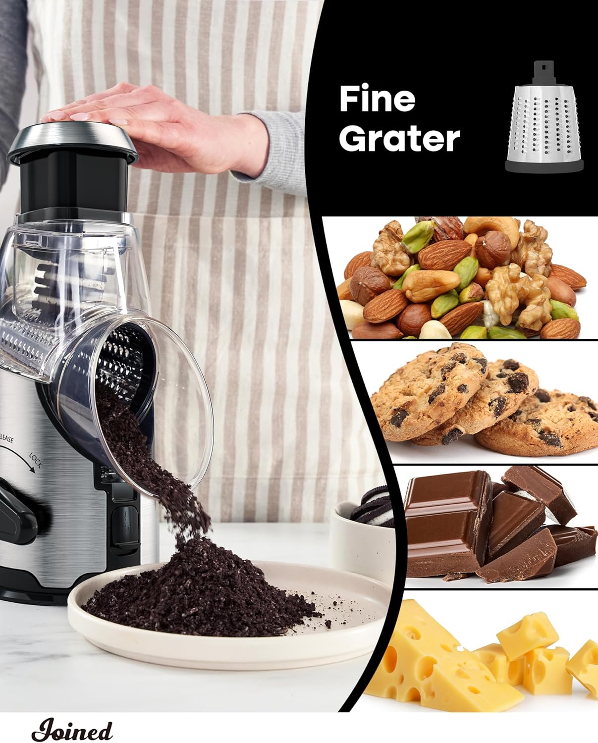 Joined Rotary Cheese Grater with Handle - Mandoline Slicer with 3 Stainless Steel Drum Blades-Vegetable Slicer Walnuts Grinder Cheese Shredder Round Mandoline with Peeler