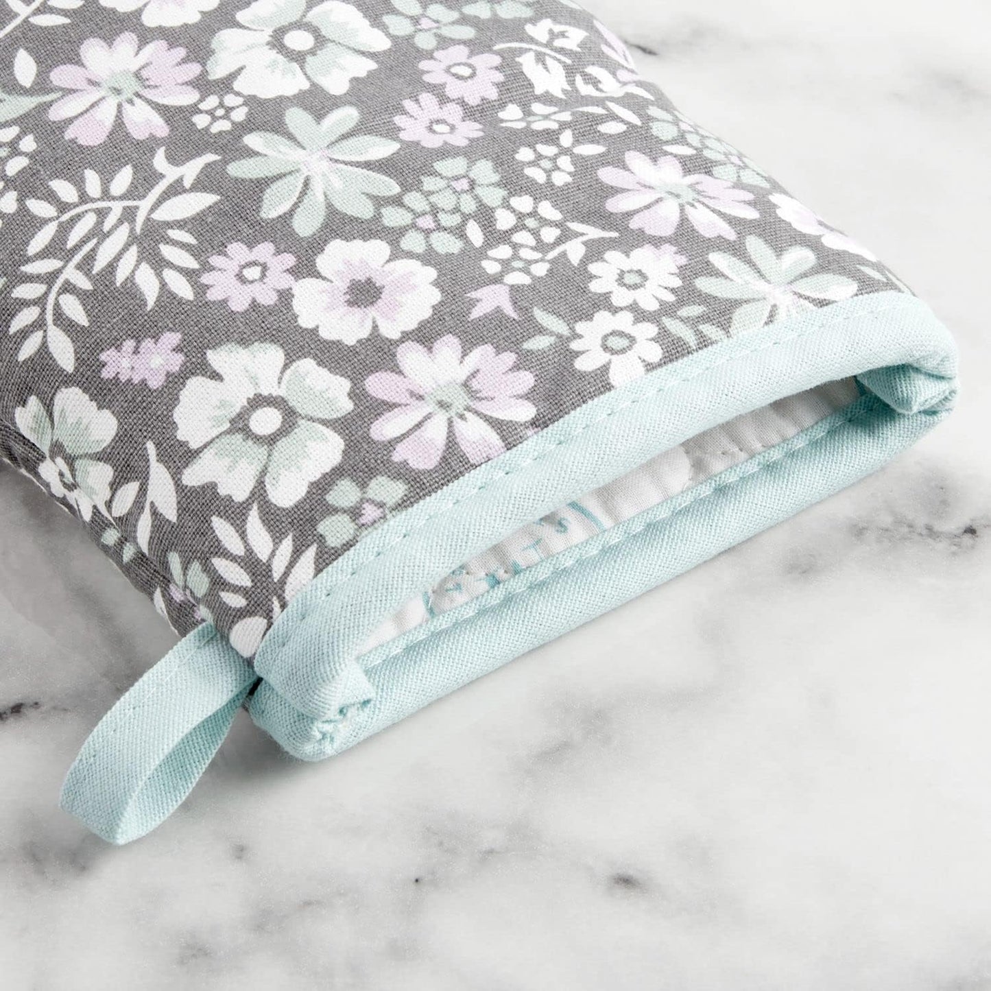 Martha Stewart Ditsy Floral Mini Oven Mitt 2-Pack Set, Grey, 5.5"X8"