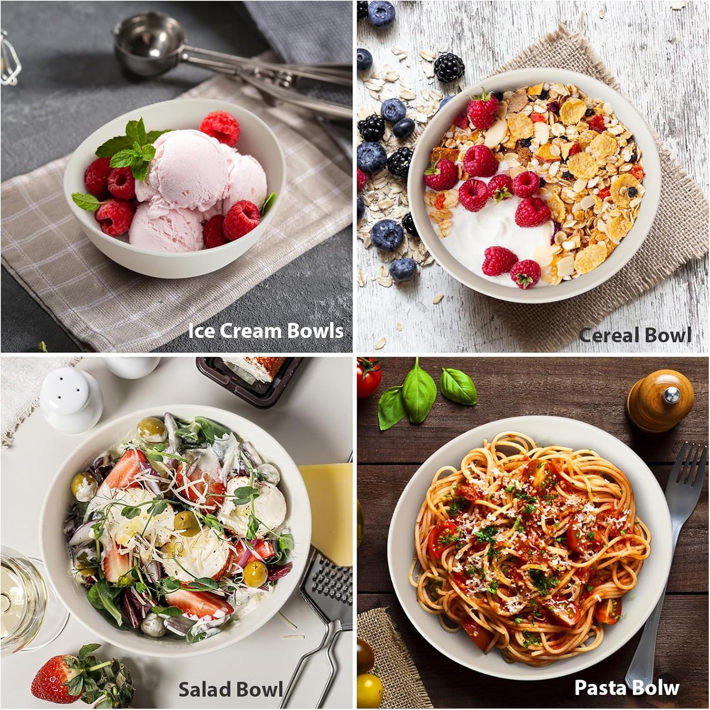 6.2'' Bamboo Fiber Cereal Bows Set of 6, Soup Bowls 24 Oz for Serving Salad, Snack, Side Dishes, Modern Oval Lightweight Bowls for Breakfast, Lunch and Dinner, Dishwasher and Freezer Safe(Matte White)