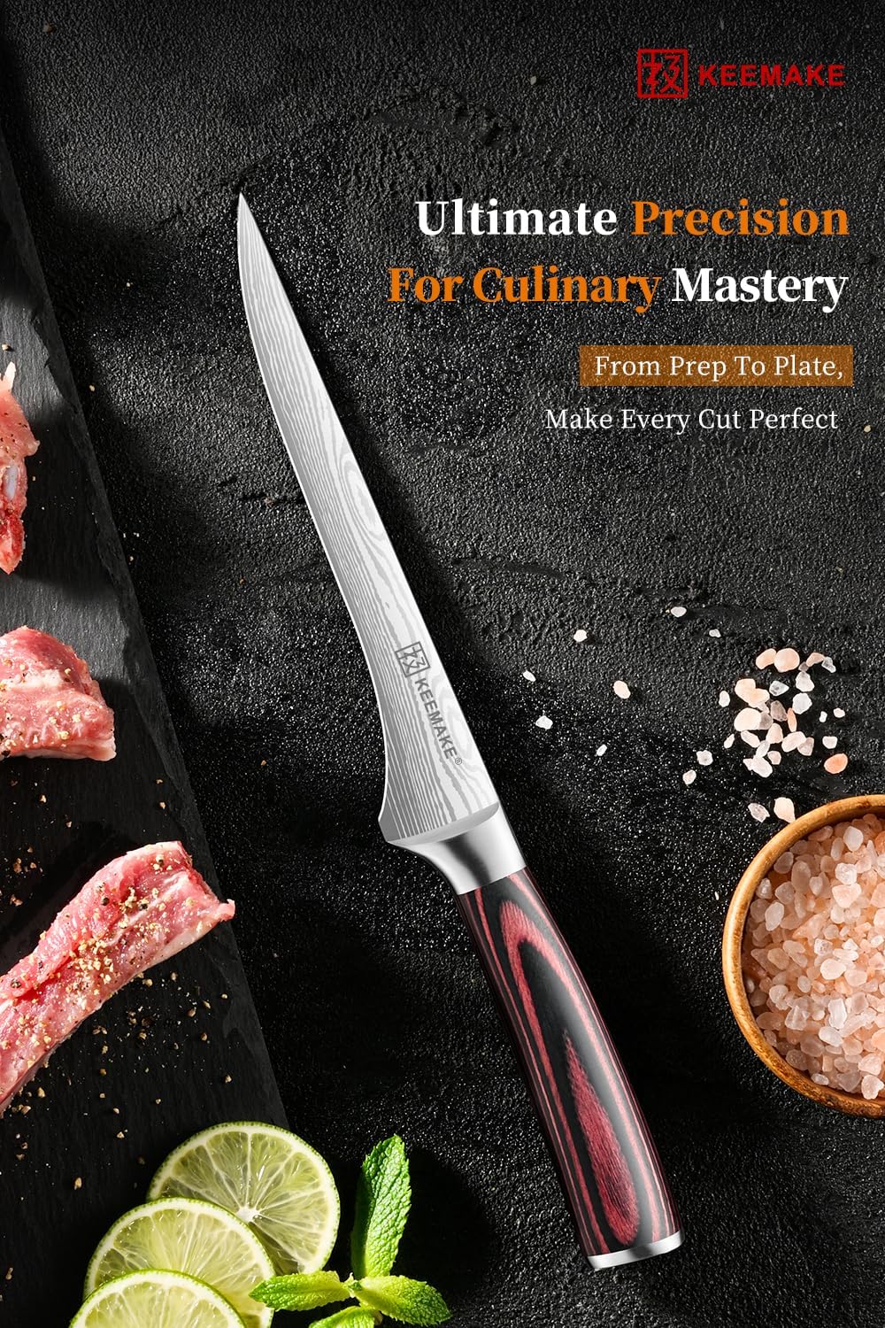 KEEMAKE Boning Knife 6 Inch - Super Sharp High Carbon Stainless Steel Fillet Knife for Meat, Fish & Poultry with Ergonomic Handle, w/Sheath - Ideal Gift for Chefs