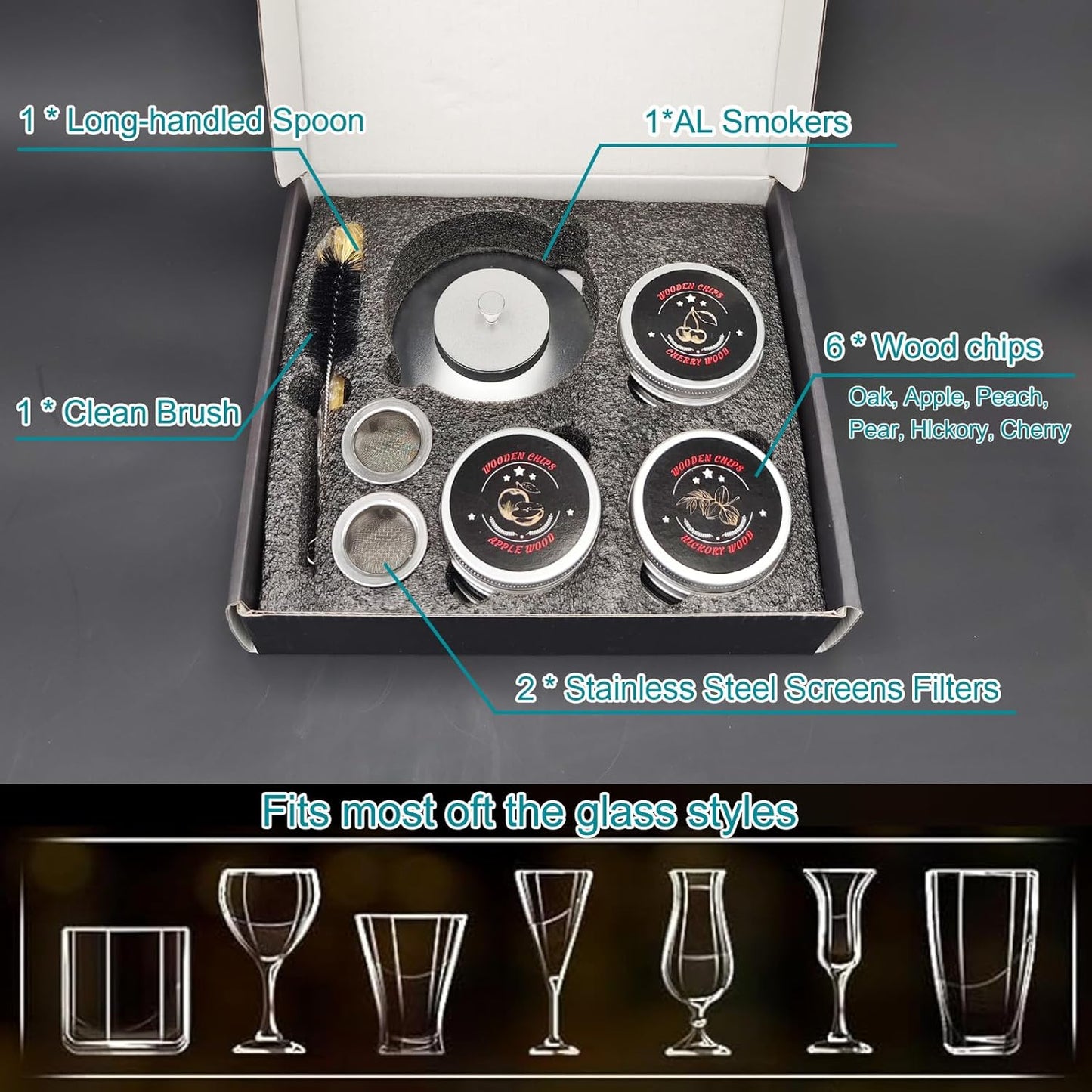 Infuser Smoker with 6 Chips- Drink Smoker Infuser Old Fashioned Smoker kit,Bourbon Cocktail Smoker kit Gifts for Men Whiskey Smoker kit Gifts for Dad