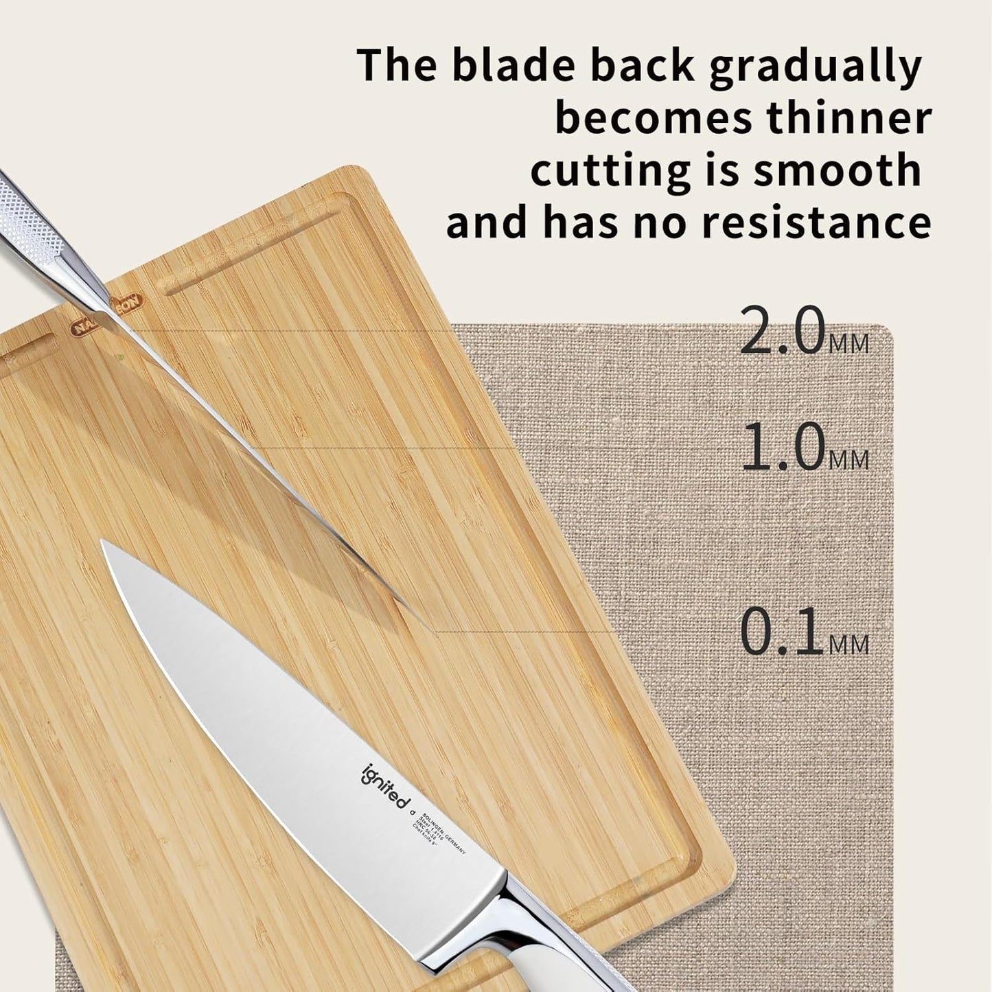 8 inch Mirror Polished Chef Knife, German 1.4116 High Carbon Stainless Steel Chefs Knife with White ABS & Stainless Steel Handle, Razor Sharp Kitchen Knife for Home & Restaurant