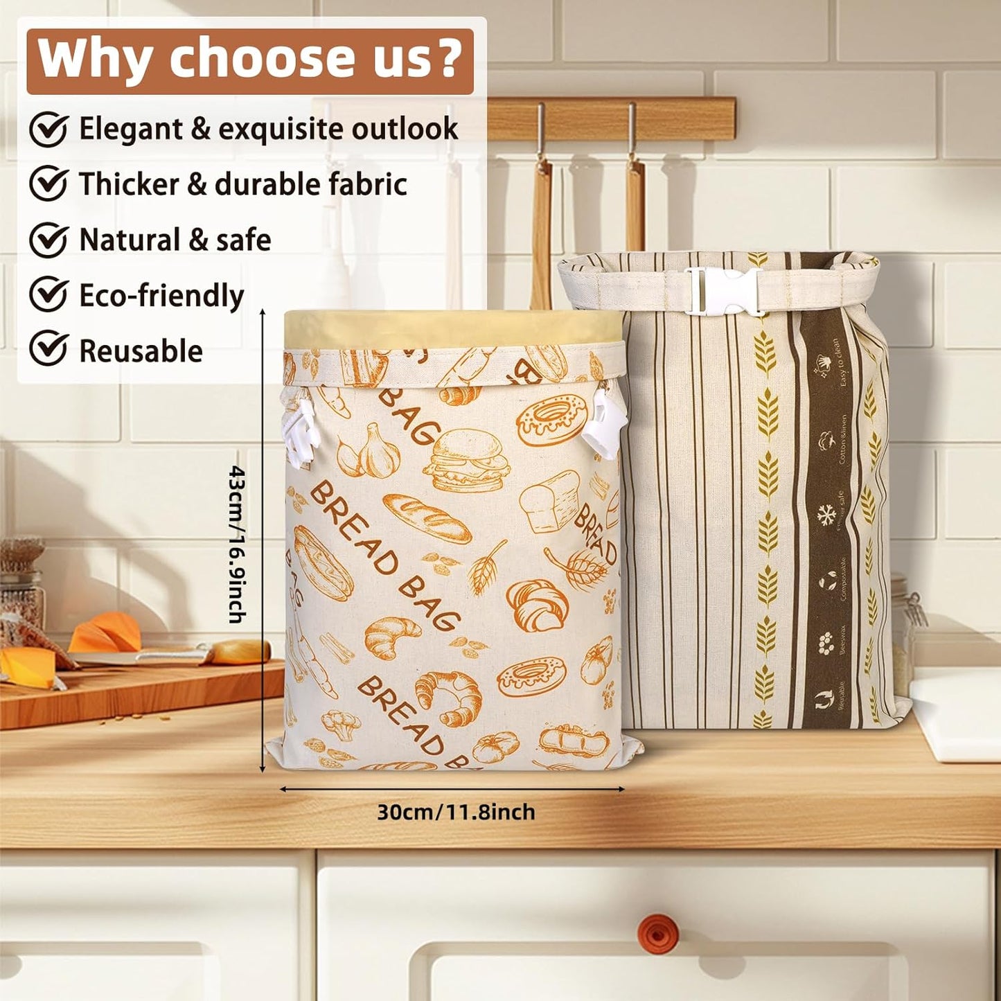 2 Pack Beeswax Bread Bags - Large Reusable Cotton Linen Food Storage Covers for Sourdough & Homemade Bread, Waxed Bags Keep Bread Fresh, Proofing Bag Freezer-Safe, Easy Clean