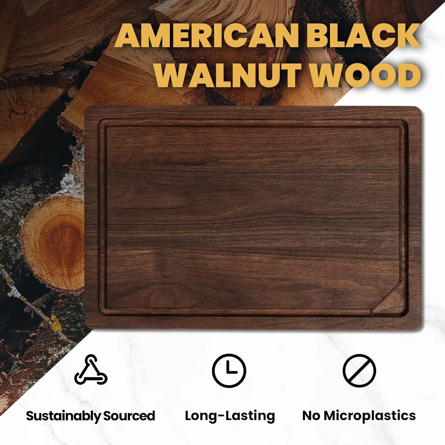 Heimlove 17x11 Walnut Cutting Board, Wooden Cutting Boards for Kitchen, Large Butcher Block Cutting Board, Wood Cutting Boards for Kitchen with Juice Groove, Gift for Festival, Wedding(Gift Box)