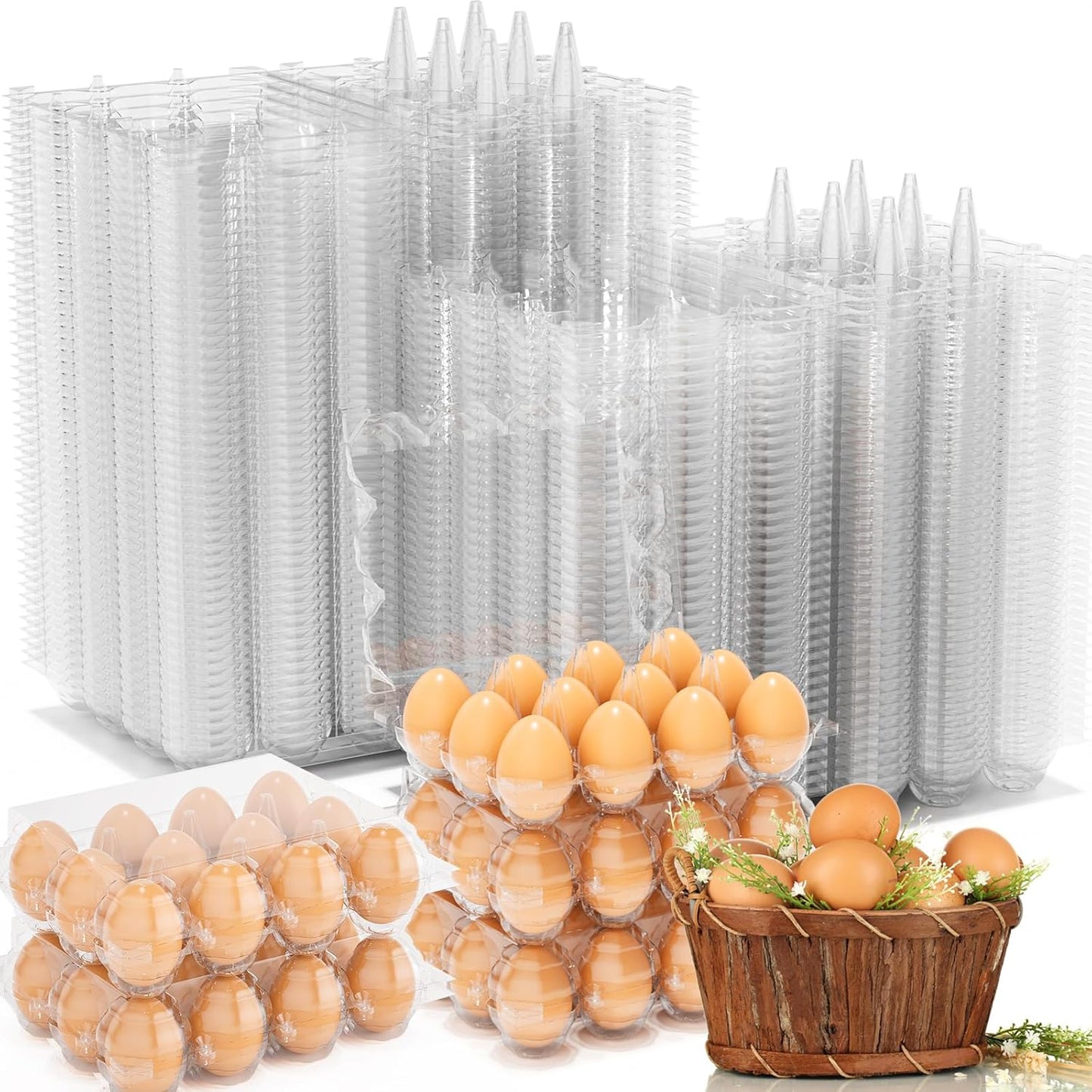 120 Pack Plastic Egg Cartons Cheap Bulk, 12 Count Clear Egg Containers for Fresh Chicken Eggs, 3x4 Grids Refrigerator Egg Trays for Refrigerator Storage, Chicken Farm, Market Display & Commercial Use