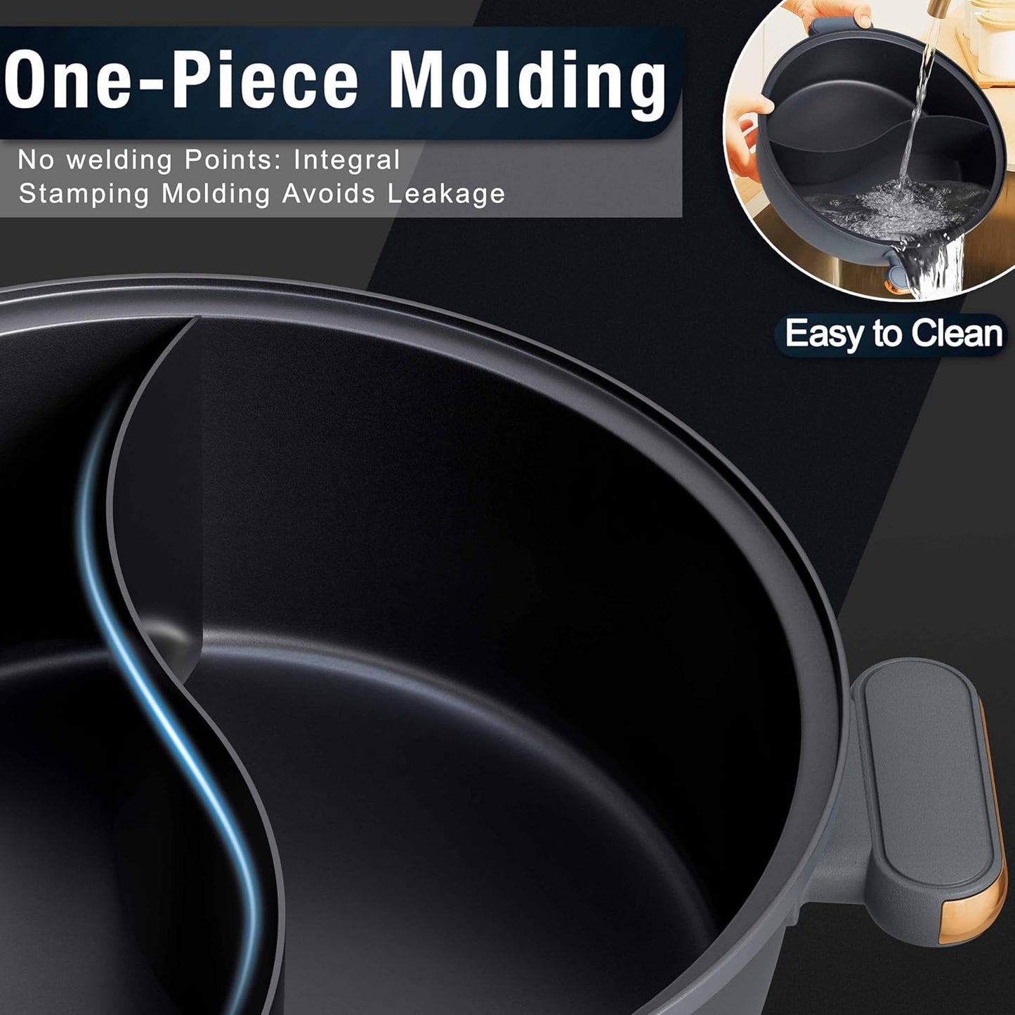 Dezin Hot Pot Electric with Divider, 6L Double-Flavor Shabu Shabu Pot, Dual Sided Removable Non-Stick Hotpot Pot Electric, 3" Depth Chinese Hot Pot with Multi-Power Control, 2 Silicone Ladles Included