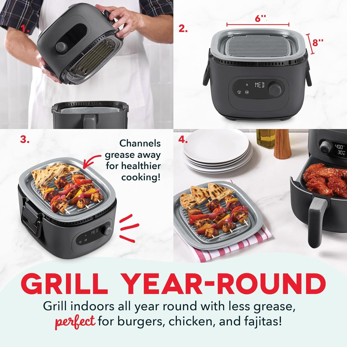 DASH Flip & Fry 2-in-1 Grill + Air Fryer, 3 QT