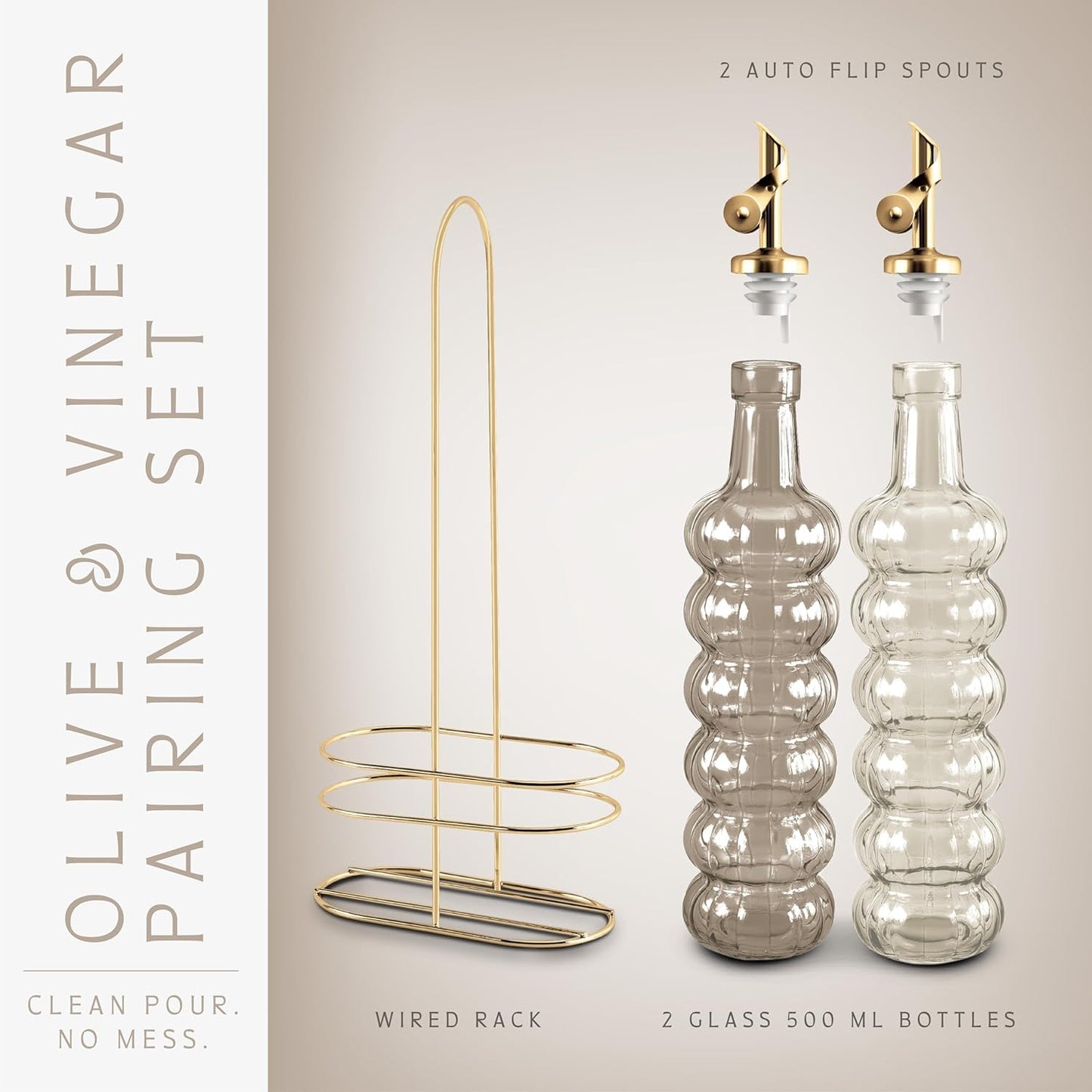 COOK WITH COLOR Glass Olive Oil Bottle Dispenser - 2 Pack- 17oz Oil and Vinegar Cruet - Olive Oil Carafe Decanter for Kitchen