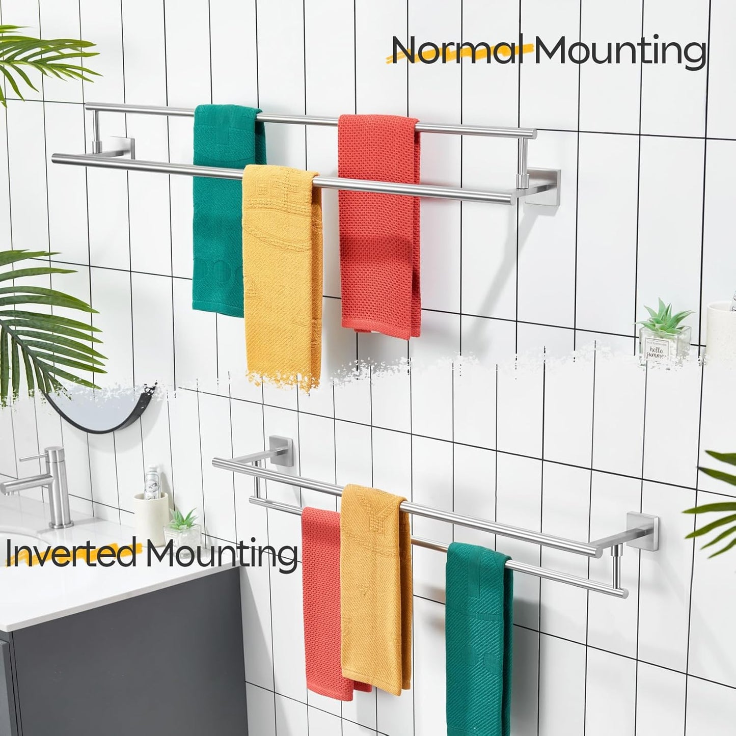 KOKOSIRI Bath Towel Holders Brushed Nickel Bathroom Rack 36 Inch Double Towel Bars Overlength Kitchen Rails Stainless Steel B5009BR-L36