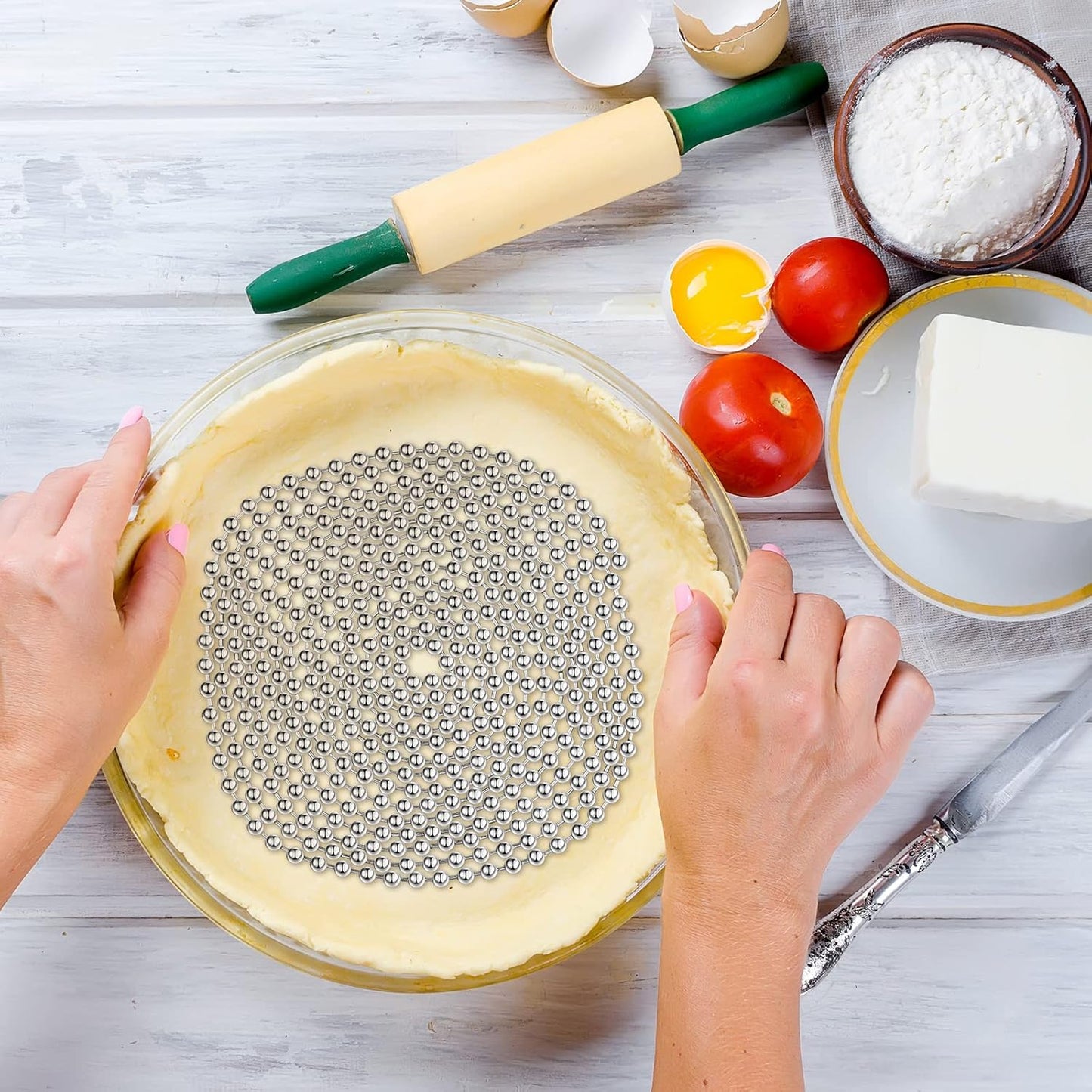 Ferraycle 2 Pieces Pie Weights for Baking Crust Pie Crust Weight Protectors for Edges Baking Beads Chain Stainless Steel Beads for Dough Kitchen Cooking Blind Pastry(6 Ft, 10 Ft)