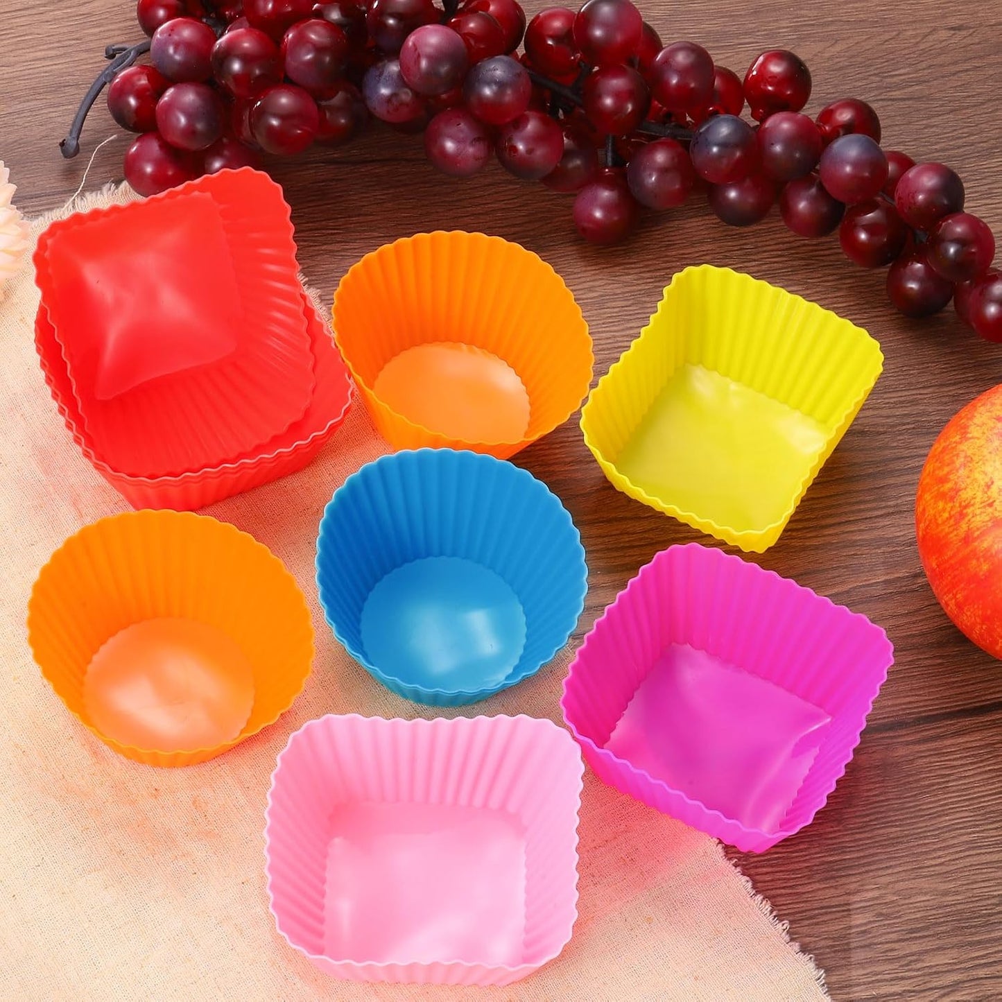 uxcell 45Pcs Silicone Cupcake Liners, Non-Stick Baking Cups, for Cooking Eggs, Baking Muffins and Make a Cake(Red)