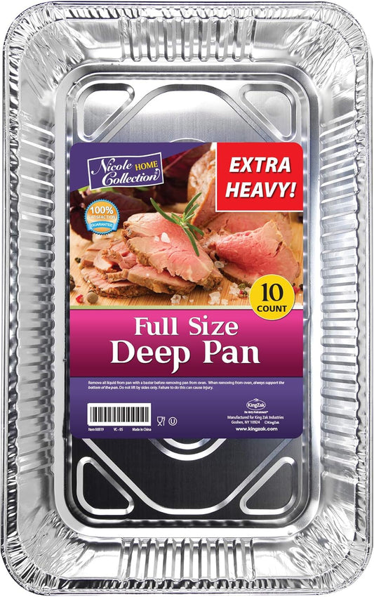 Aluminum Pans Full Size, Large Disposable Roasting & Baking Pan, 21"x13" Deep Foil Pans (10 Pack) Extra Heavy Duty Chafing Trays for Hotels, Restaurants, Caterers, Steam Table, Buffets & Bakeware