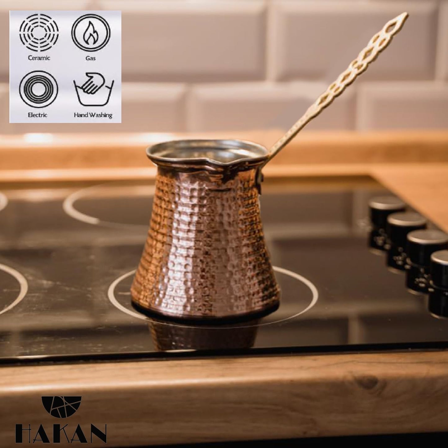 Hakan Turkish Coffee Pot | Stove Top Water Boiler, Coffee Maker, Butter, Chocolate & Milk Warmer | Even and Quick Heat with Handcrafted Copper Material | Coffee Gifts Idea, 8.3 Oz (245 cc)
