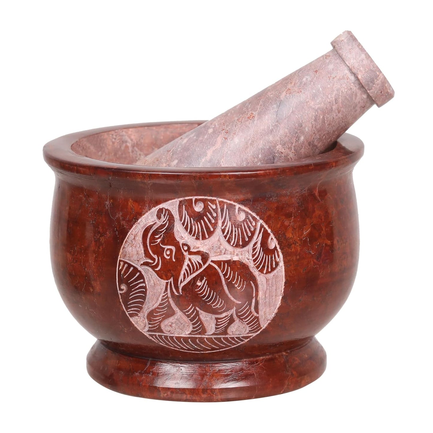 Mortar and Pestle, Made of Heavy Duty Polished Hard Stone, Natural Stone Grinder for Spices, Pastes, Herbs, Seasoning etc. (Brown Elephant)
