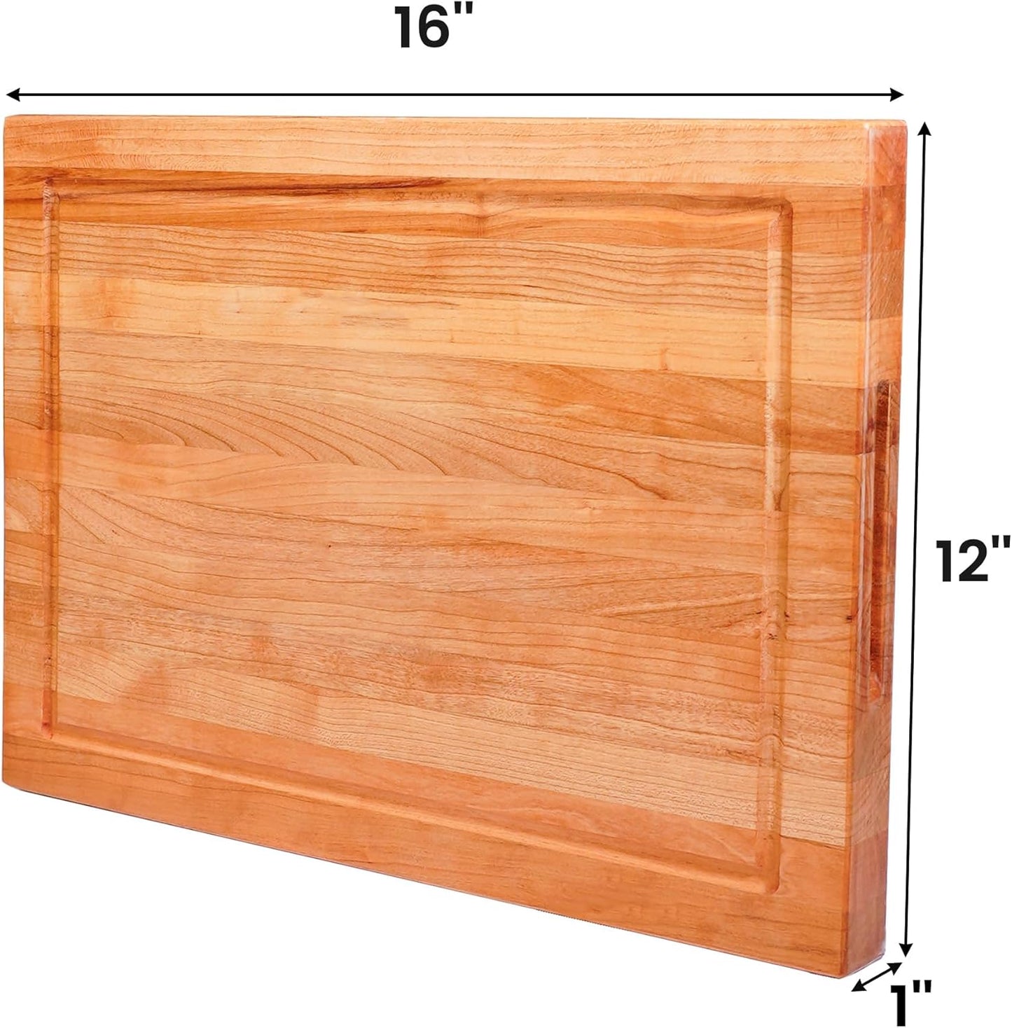 CONSDAN Wood Cutting Board for Kitchen, USA Grown Hardwood, 16 x 12, Solid Cherry Wood with Invisible Inner Handle, Prefinished with Food-Grade Oil, Suitable for Kitchen Edge Grain, 1-1/2" Thick
