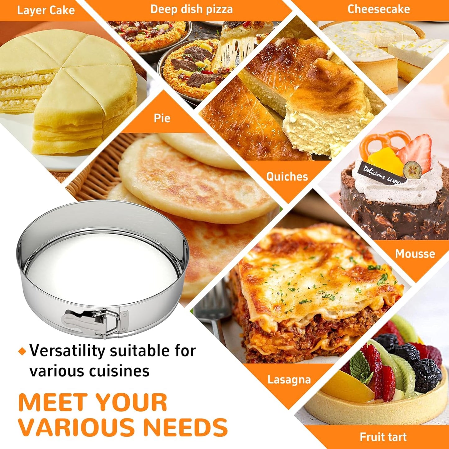 10 Inch 304 Stainless Steel Springform Pan with Removable Bottom, Nonstick Round Spring Form Cheesecake Pan with 30 Pcs Parchment Paper Liners