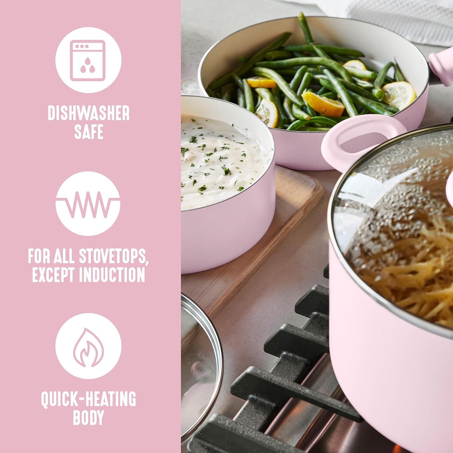 GreenLife 2 Quart Ceramic Nonstick Saucepan with Lid, PFAS-Free, Stay-Cool Handle, Multipurpose Kitchen Cooking Pot, Dishwasher & Oven Safe, Pink