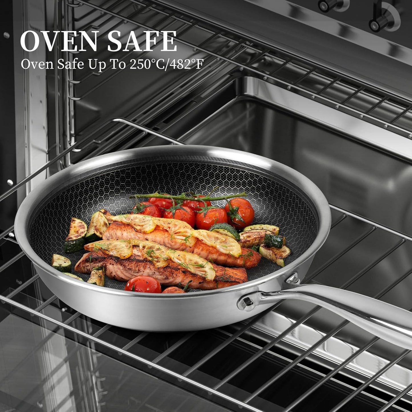 Stainless Steel Frying Pan Nonstick Frying Pan with Lid 10 Inch Honeycomb Stainless Steel Skillet Woks Pan for Gas Electric Induction Ceramic Stoves and Oven