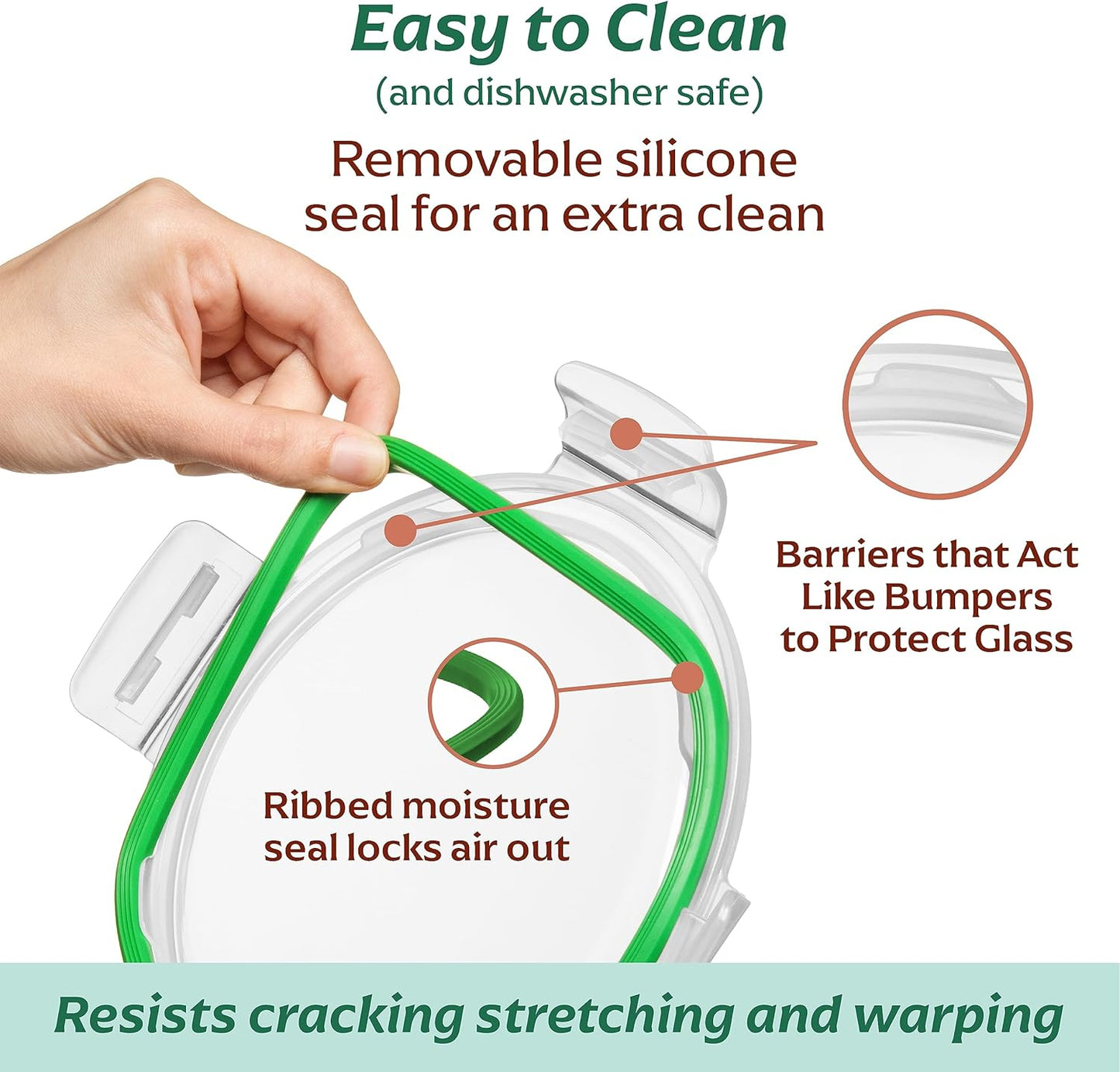 Fusion Gourmet Round Glass Storage Containers with Lids [6 pack] Microwave Safe, Leak-proof, Dishwasher Safe, Oven Safe for Meal Prep Tupperware Set (3 Large + 3 Small, Green)