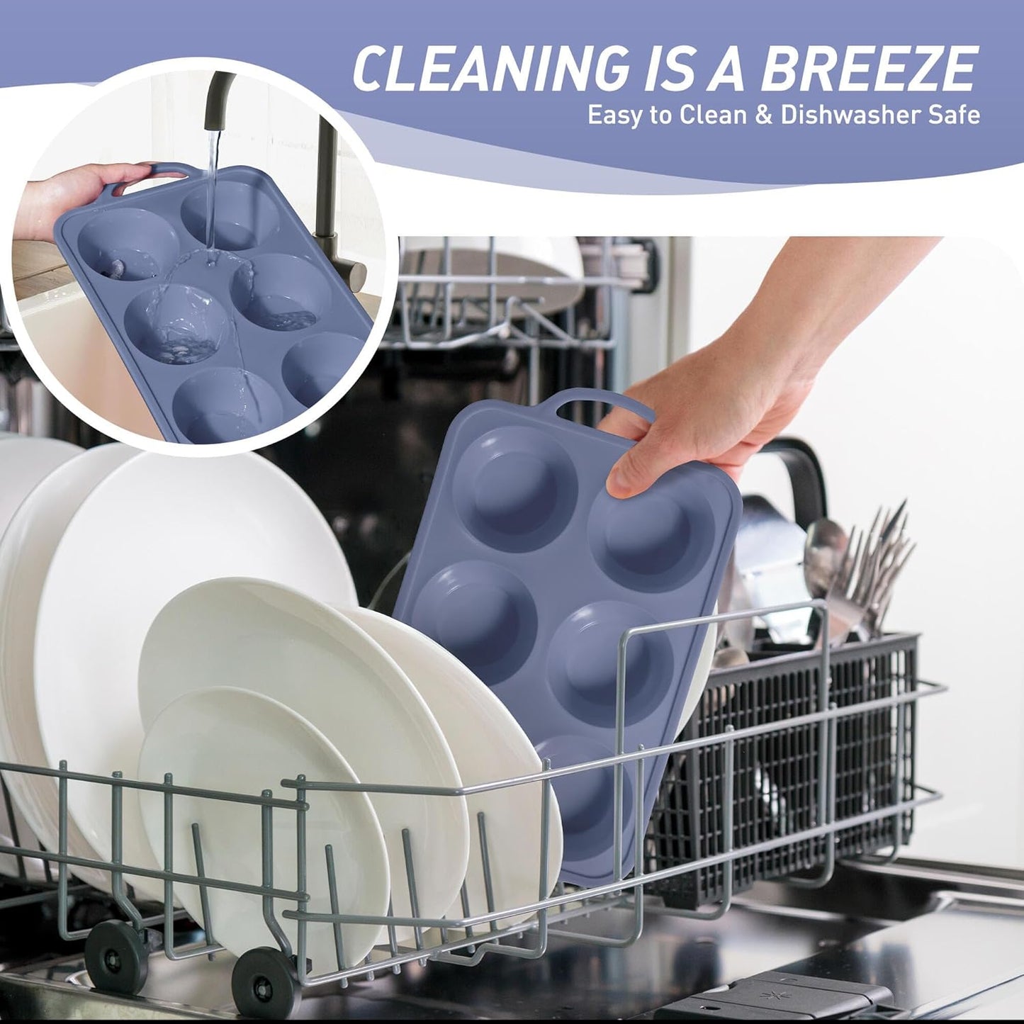 2 Packs 6 Cups Silicone Muffin Pan with Metal Reinforced Frame Jumbo Size Cupcake Pan Tray Egg Bites Silicone Circle Round Cookie Molds Muffin Tin Tall Tart Pans Baking Sheet Breakfast Sandwiches