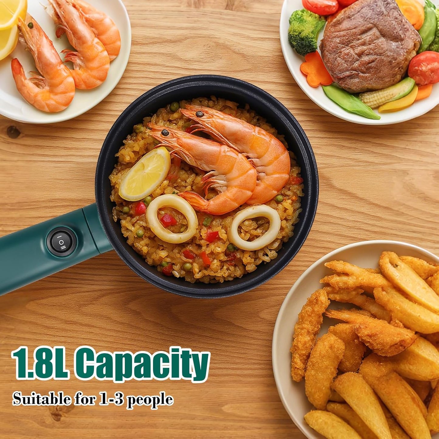 Hot Pot Electric, 1.8L Ramen Cooker, Portable Cooker, Non-Stick Frying Pan, Electric Pot for Pasta, Egg, Steak, Over-Heating Protection, Dual Power Control, Suit Dorm Room, Travel,RV,Hotel