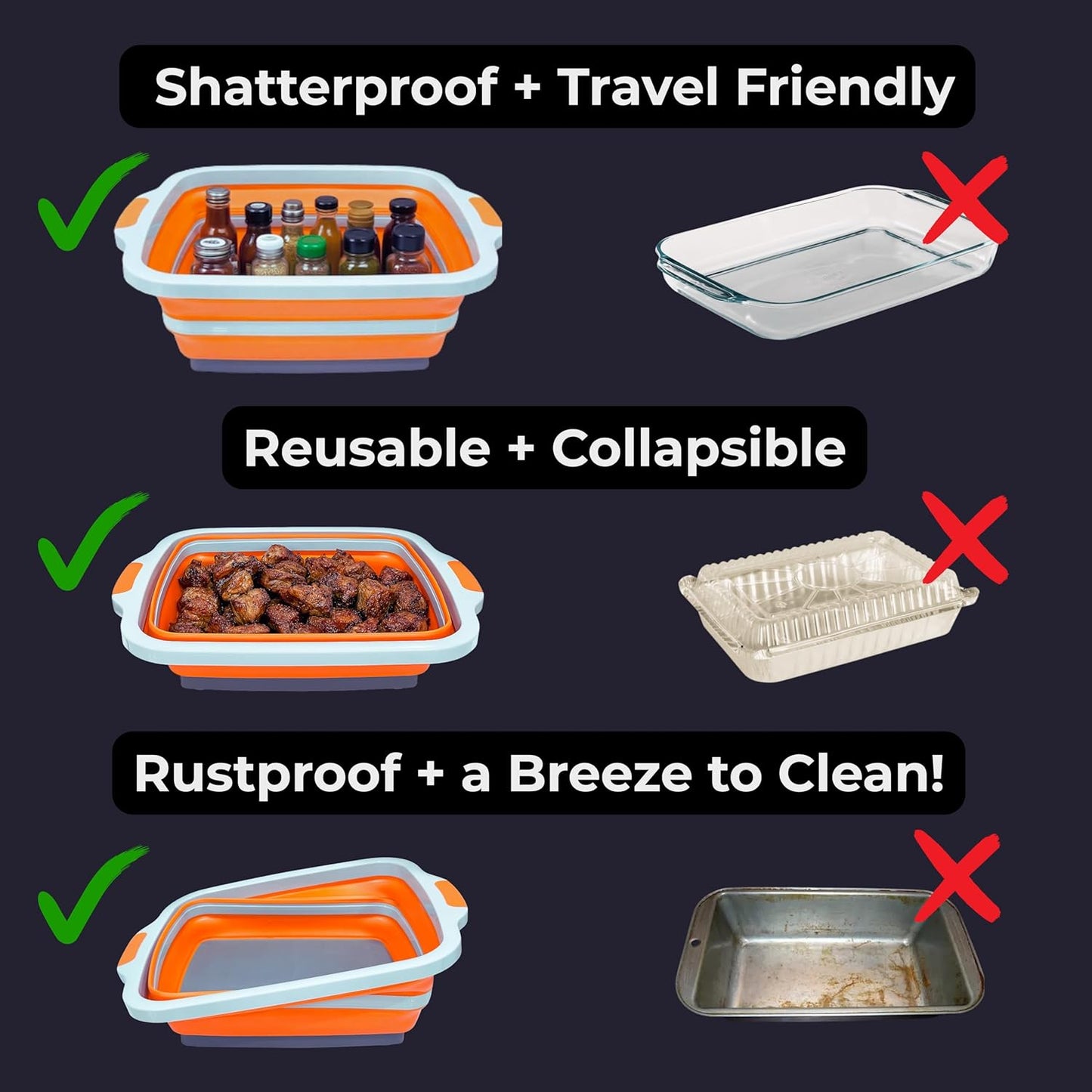 Collapsible X-Large (16L) BBQ Marinating Tub w/Cutting Board | Multipurpose Food-Grade TPE Prep Tub w/Lid | Built-In Colander & Drain Plug - For Camping | Tailgate | Picnic - Bold Orange