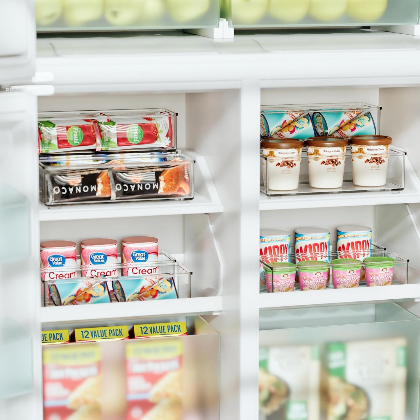 4 PACK Freezer Organizer Bins Clear Stackable Storage Bins for Fridge Organization and Storage