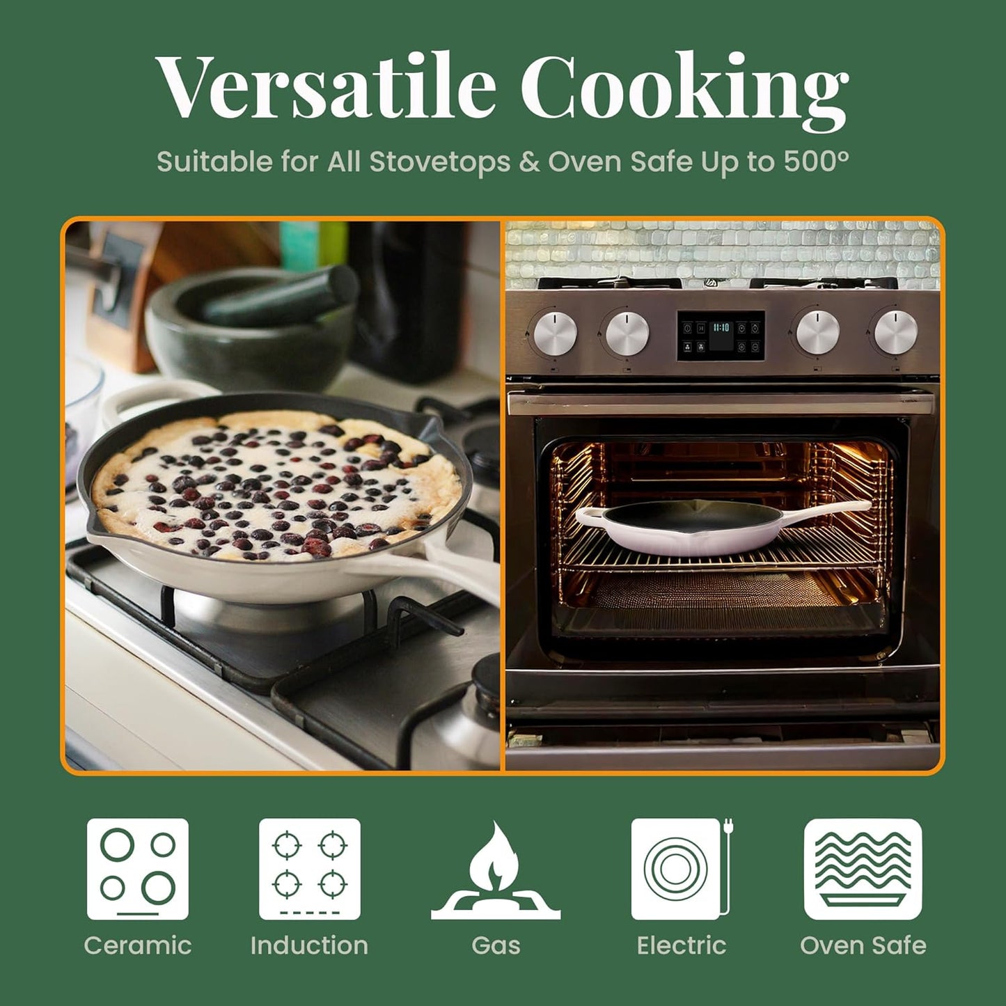 Larder & Vine Enameled Cast Iron Skillet | 10.25 inch Cast Iron Pan | Saute Pan with Pour Spouts | Enamel Coated Cast Iron Skillet | Compatible on All Cooktops & Oven Safe to 500° F | Stone