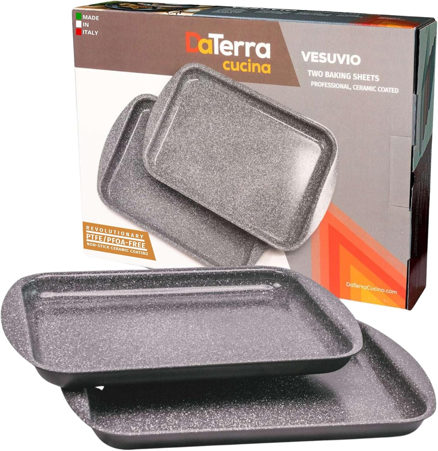 DaTerra Cucina - Nonstick Ceramic Coated Baking Sheet Twin Pack – 16" x 11" x 1" Professional Grade, PTFE, Cadmium, Lead & PFOA Free, Oven Safe, Ideal for Baking, Roasting & Cooking