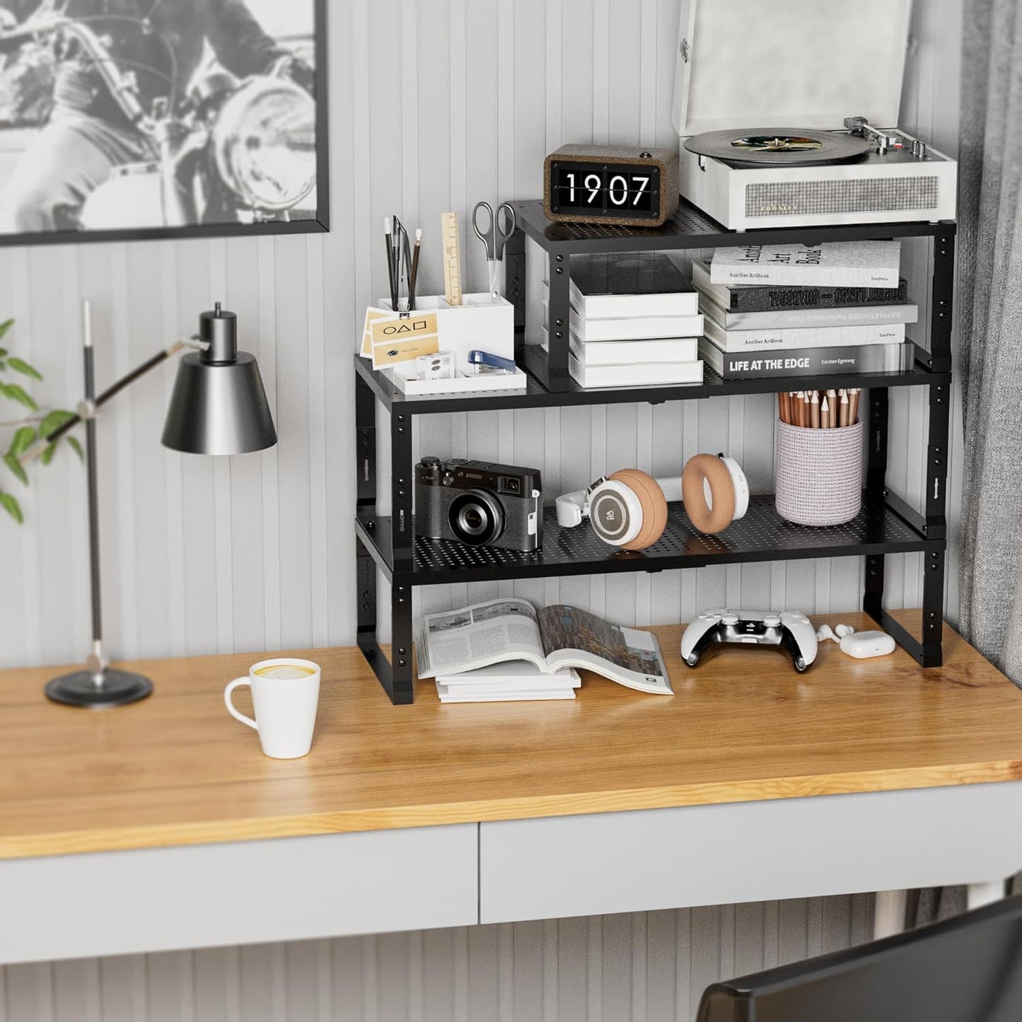 Expandable Spice Rack,Stackable Storage for Cabinet, Multi-Functional Kitchen Shelving,Height-Adjustable,Sustainable Organizer Solution(2Packs/Black/Large)