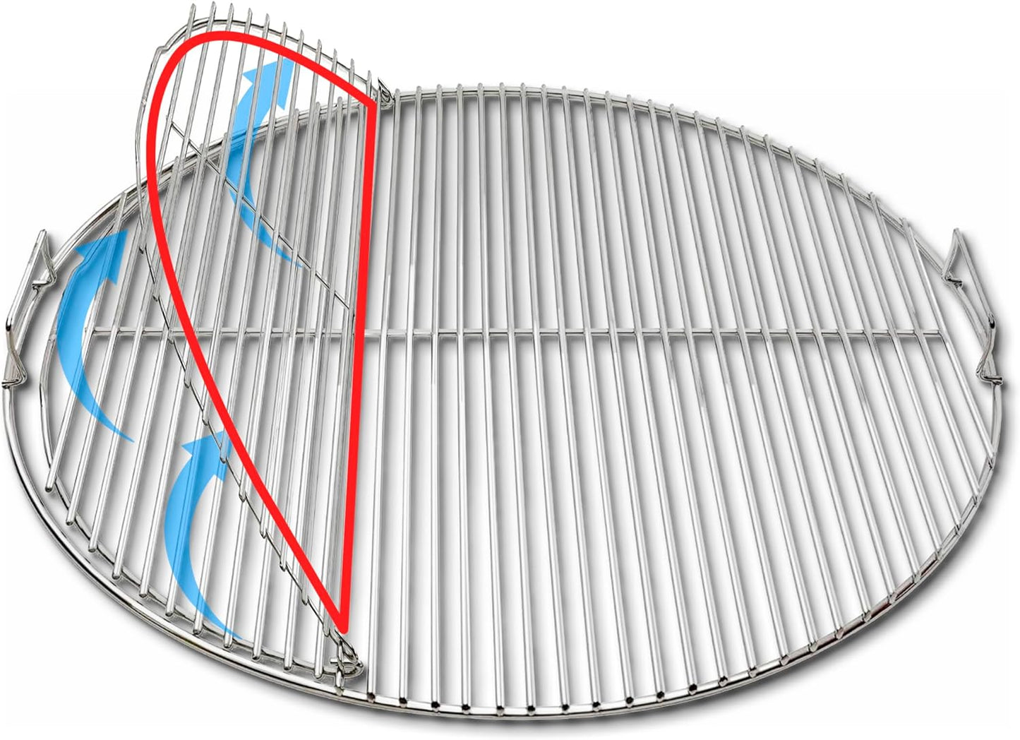 SnS Grills Slow ‘N Sear EasySpin Charcoal Grill Cooking Grate - Compatible with Weber and Other Grills, 2-Zone Stainless Steel Hinged Replacement - Tailgating & Backyard Cooking - 24” Inches