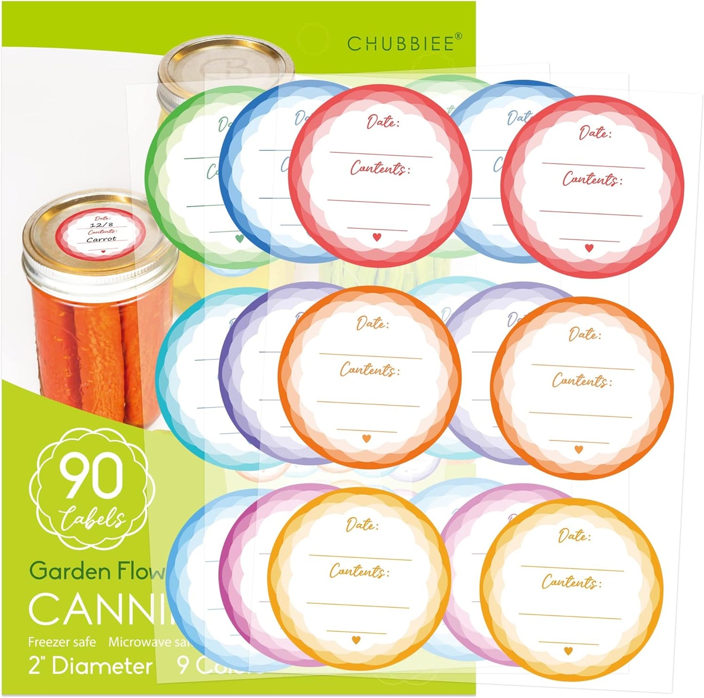 Removable Mason Jar Lid Labels, Canning Labels, Waterproof Write-On Pantry Sticker for Food Container, Glass Bottle, Canned Jam, Preserve, Home & Kitchen Organization, Set of 90 (Garden Flowers)