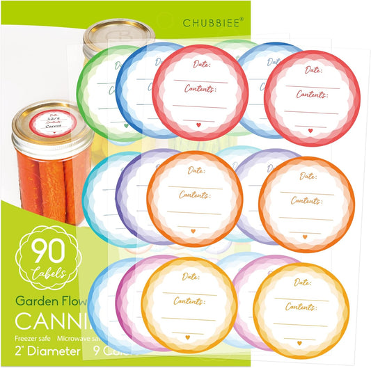 Removable Mason Jar Lid Labels, Canning Labels, Waterproof Write-On Pantry Sticker for Food Container, Glass Bottle, Canned Jam, Preserve, Home & Kitchen Organization, Set of 90 (Garden Flowers)