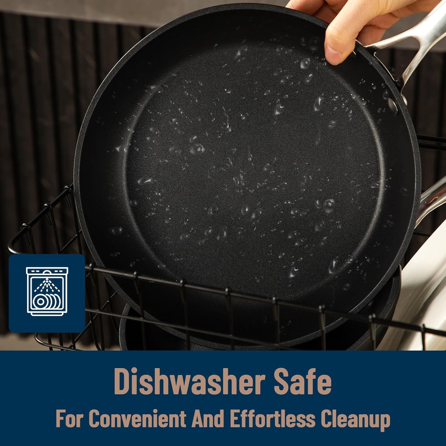 UCC LIFE 9.5" Nonstick Frying Pan, Non Stick Fry Pans Skillets, Egg Omelet Pan, Stainless Steel Handle, Oven Safe Compatible with All Stove-tops (Black)