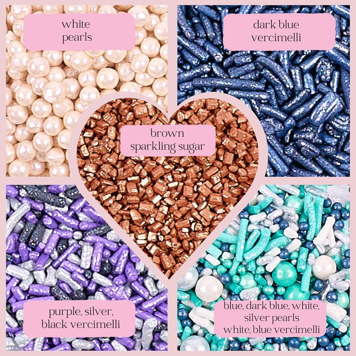 Confect Sea Paradise Sprinkles | Mix White & Sea Blue Pearl Dragees | Navy Blue Jimmies | Bronze Sparkling Sugar | Edible Under the sea Sprinkles | Vegan, Gluten-Free, Nut-Free, Soy-Free, Dairy-Free, Palm Oil-Free - 5 Oz
