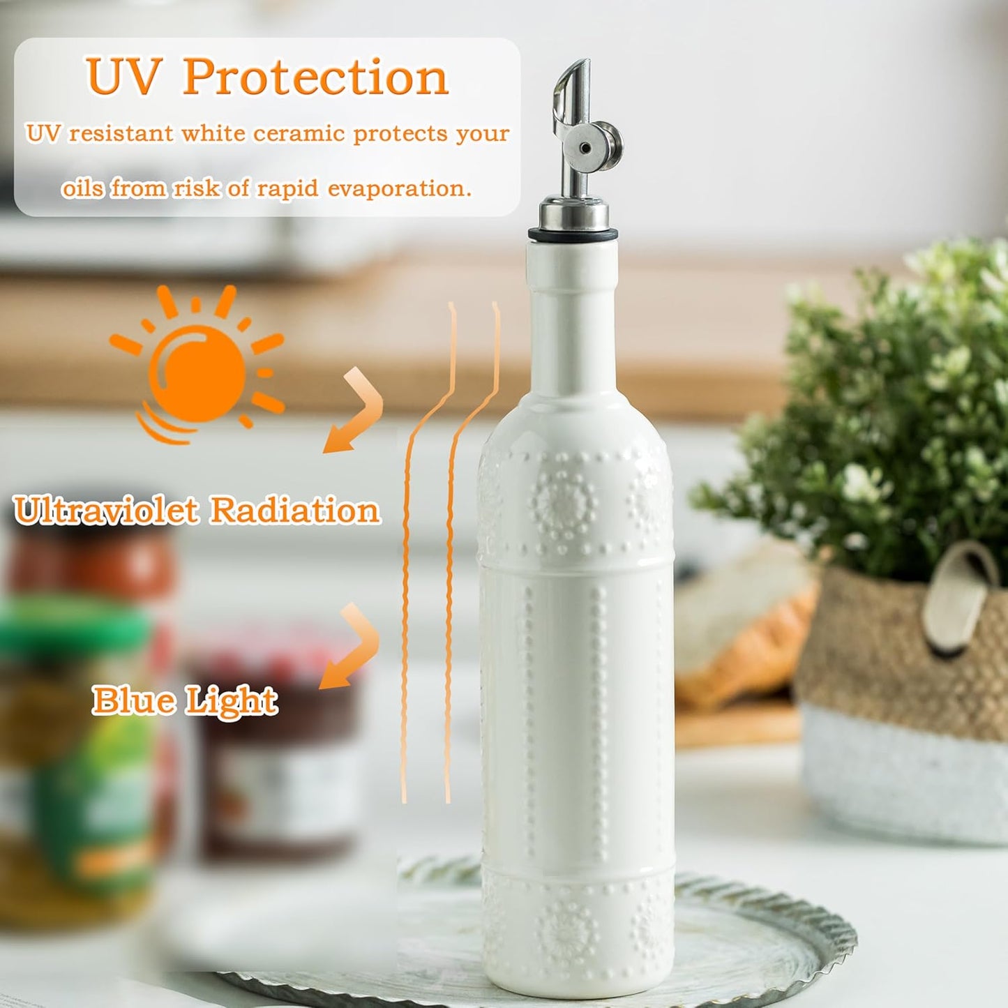 LYEOBOH Olive Oil Dispenser Bottle with Spout, 17 OZ Oil Dispenser for Kitchen, Ceramic Dispensing Bottles for Kitchen, Cooking, Gravity Spout, Housewarming Gift