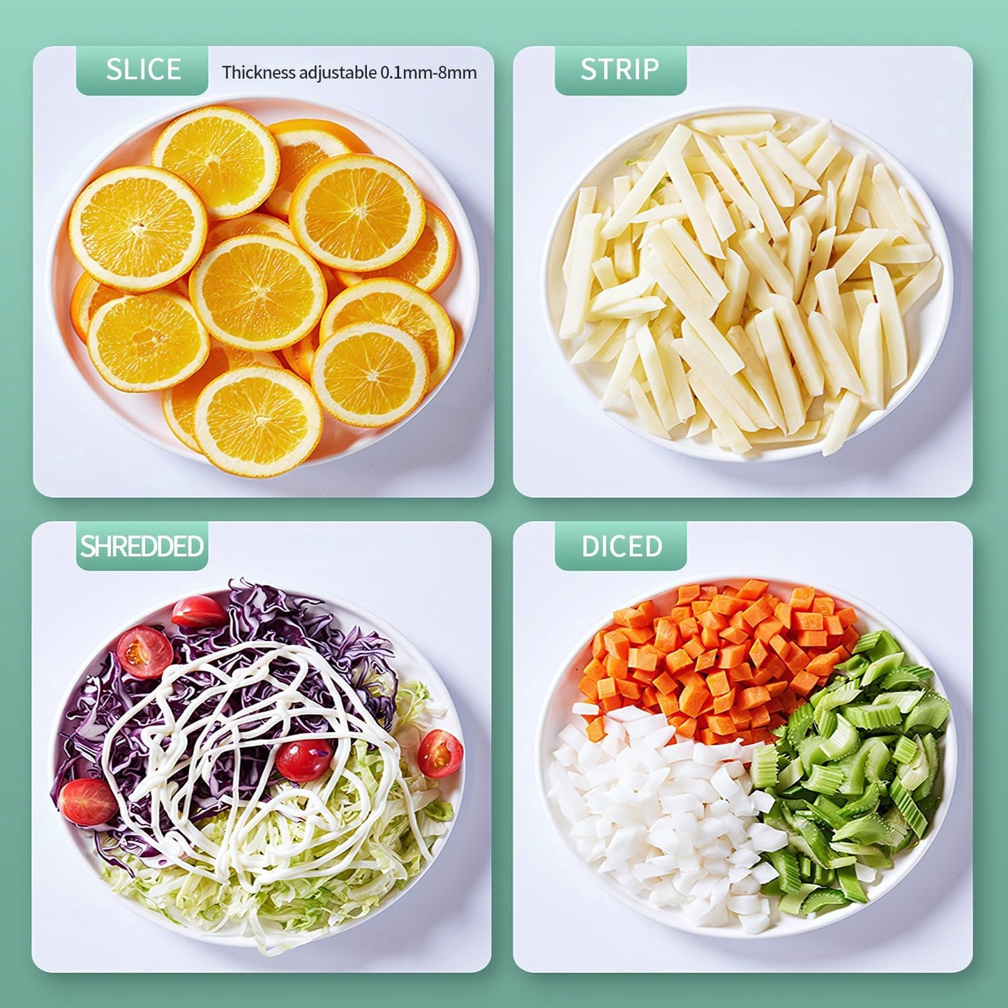 ShanSon Safe Mandoline Slicer,French Fry Cutter,Multifunctional Vegetable Chopper,Mandoline Potato Slicer with 30+ Presets & Thickness Adjuster, Chopping Artifact for Kitchen Meal Prep,Upgraded Green